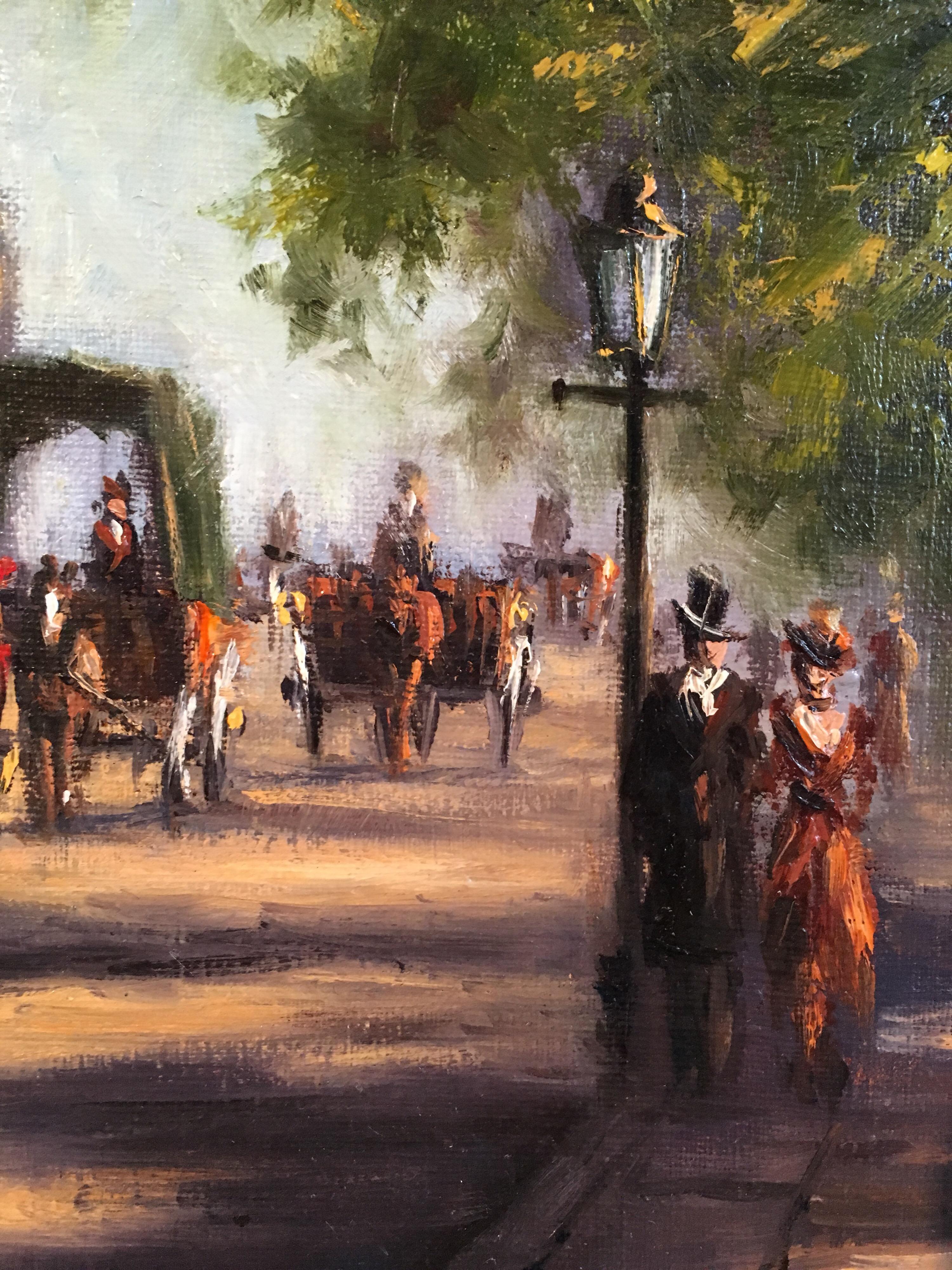 Horse and Carriage, Impressionist City Scene, Signed Oil Painting 1