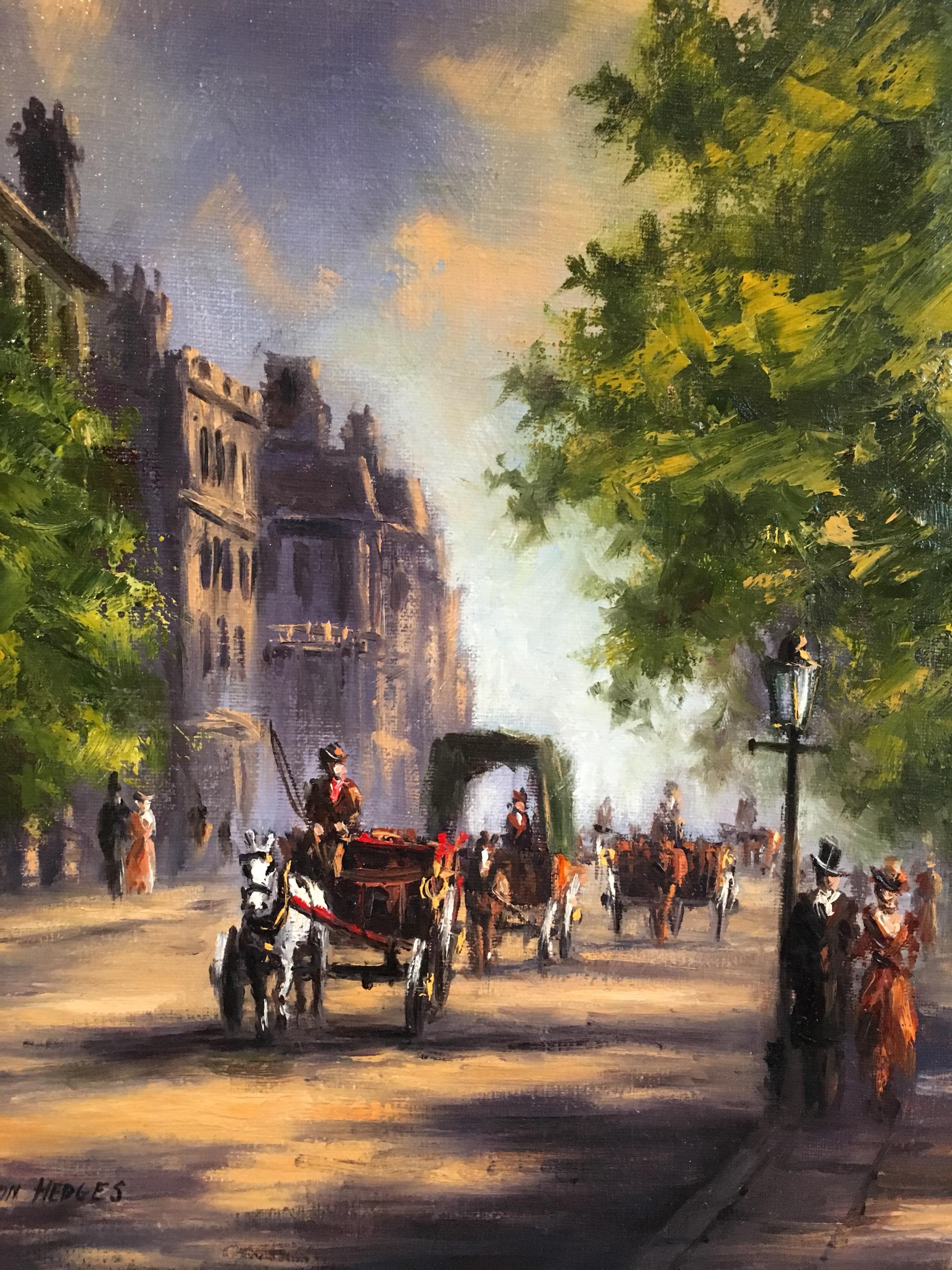 Horse and Carriage, Impressionist City Scene, Signed Oil Painting 2