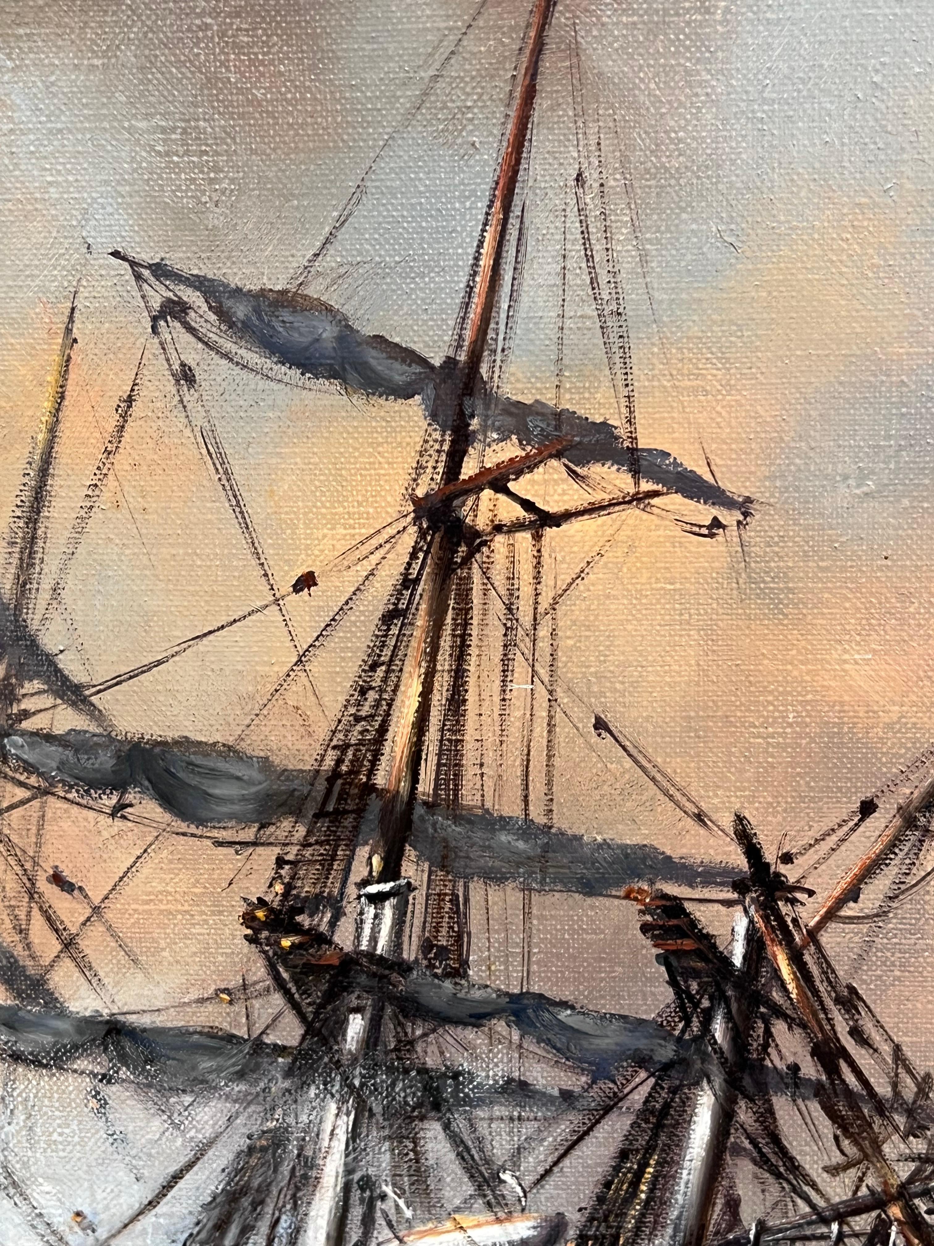 Große britische Marine Ölgemälde Classic Tall Segeln Schiffswrack auf Felsen auf See im Angebot 5