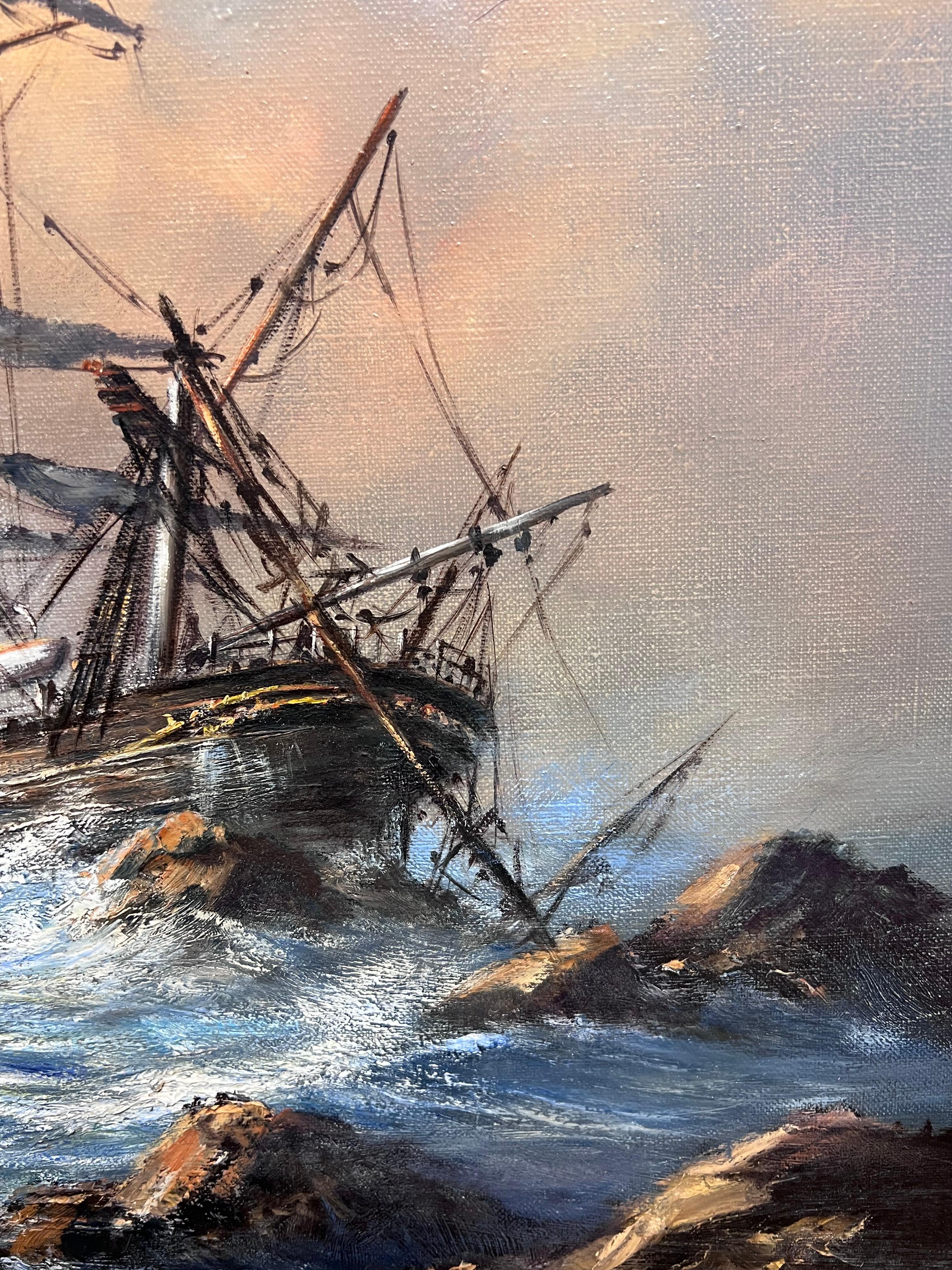 Das Schiffswrack
von Anthony Hedges (britischer Meereskünstler, 20. Jahrhundert)
signiertes Ölgemälde auf Leinwand, gerahmt
Gerahmt: 25,5 x 35 Zoll
Leinwand: 20 x 30 Zoll
Provenienz: Privatsammlung, England
Condit: sehr guter Zustand 

Für weitere
