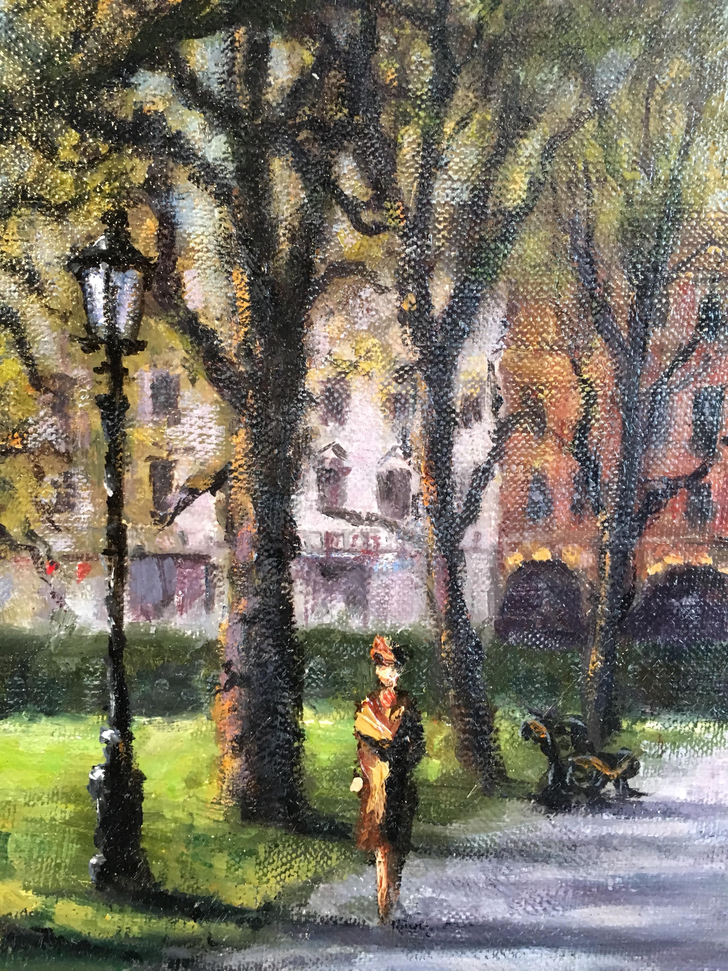 Parkspaziergang, impressionistische Stadtszene, signiertes Ölgemälde (Impressionismus), Painting, von Anthony Hedges