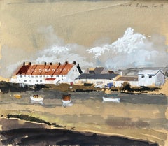 1981 Watercolour of Axmouth East Devon with Boats, Red Roofs and Estuary View