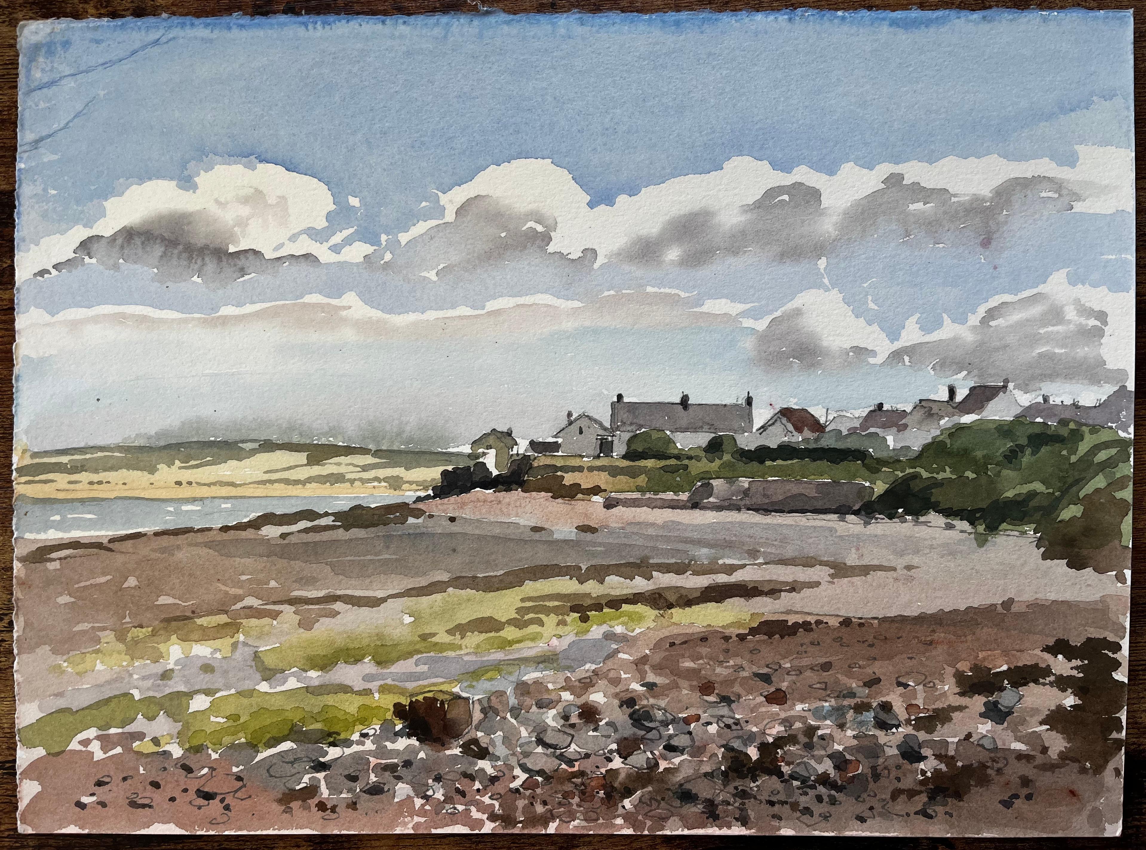 1987 Acquerello di Appledore, estuario del Devon settentrionale, con cottage e linea di costa - Painting di Anthony Herbert