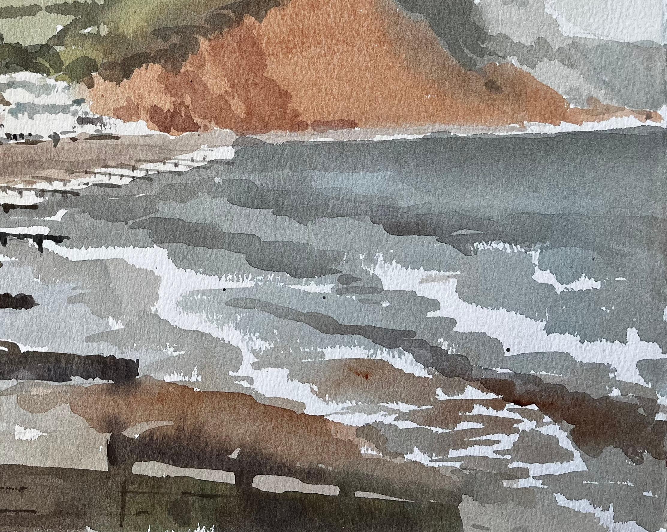 Titel: 1991 Aquarell von Sidmouth East Devon mit Klippen, Meer und Küstenstadt
Von Tony Herbert (1927-2024)
Medium: Aquarell auf Künstlerpapier
Größe: 11,25 x 15 Zoll
Anmerkung auf der Rückseite: 