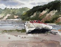 A la Duc Bretagne Bateau échoué avec Cabine rouge et côte France 1985