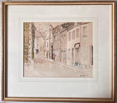 A Quiet Narrow Street Lined with Pale Buildings British Watercolour Painting