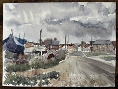 Aldeburgh Boat Yard and Coastal Road Suffolk Landscape Watercolor 1997