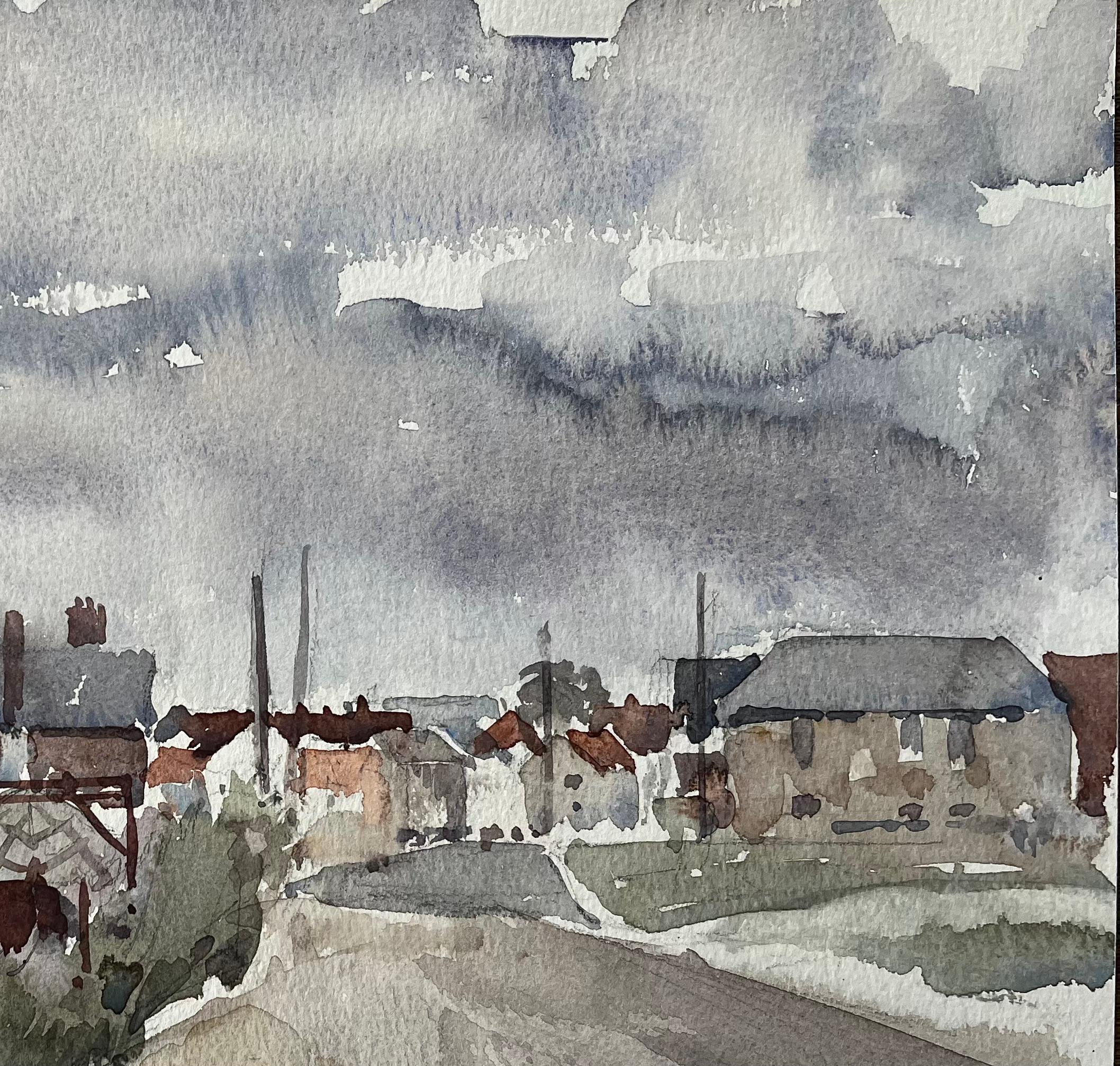 Titel: Aldeburgh Bootswerft und Küstenstraße Suffolk Landschaft Aquarell 1997
Von Tony Herbert (1927-2024)
Medium: Aquarell auf Künstlerpapier
Größe: 11,25 x 15 Zoll
Zustand: Insgesamt gut; leichte Abnutzung an den Ecken und leichte Verformung am