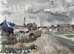 Aldeburgh Boat Yard e strada costiera Suffolk Paesaggio Acquerello 1997