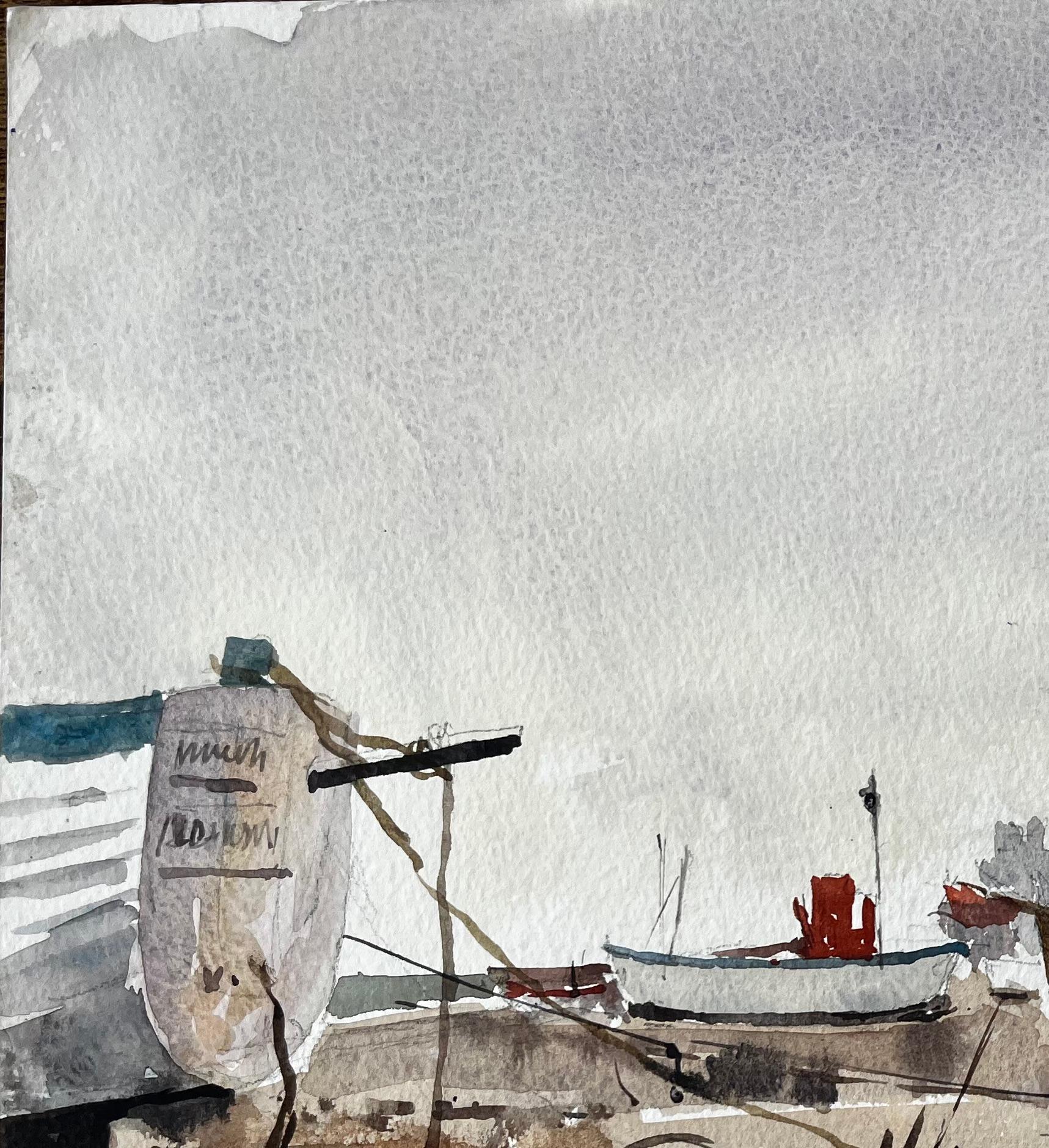 Aldeburgh Fischerboote Suffolk Küste Aquarell Landschaft 1994 von Tony Herbert im Angebot 1
