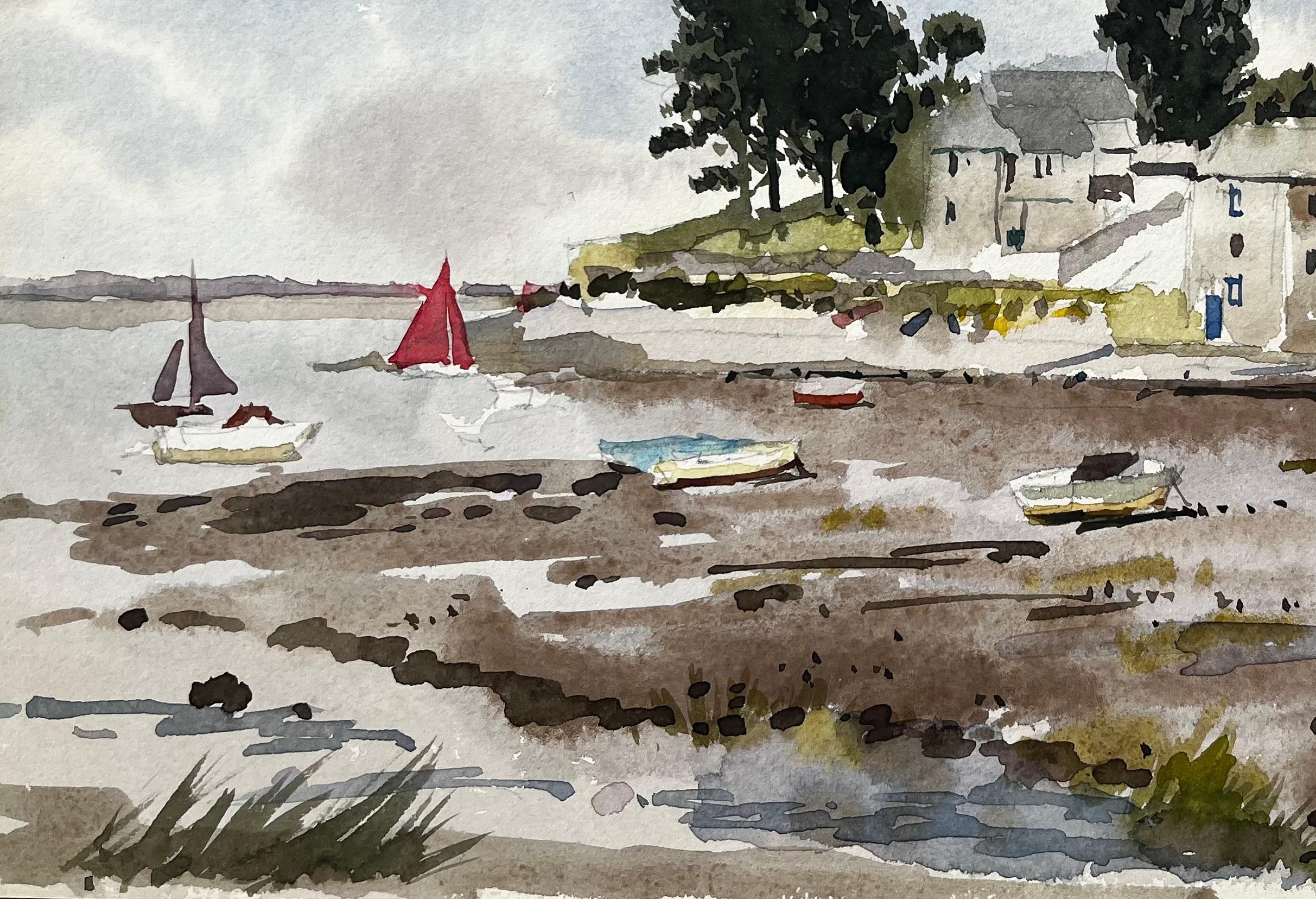 Titel: Stürmischer Himmel über Sümpfen und Hügeln Laugharne Südwales 1994 Aquarell
Von Tony Herbert (1927-2024)
Medium: Aquarell auf Karton, ungerahmt
Größe: 10,5 Zoll (Höhe) x 14,75 Zoll (Breite)
Zustand: gut, mit einigen altersbedingten