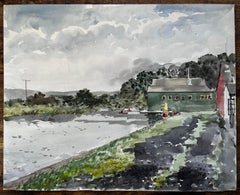 Bude Canal Cornwall Riverside Boathouse Scene Watercolour Landscape 1978