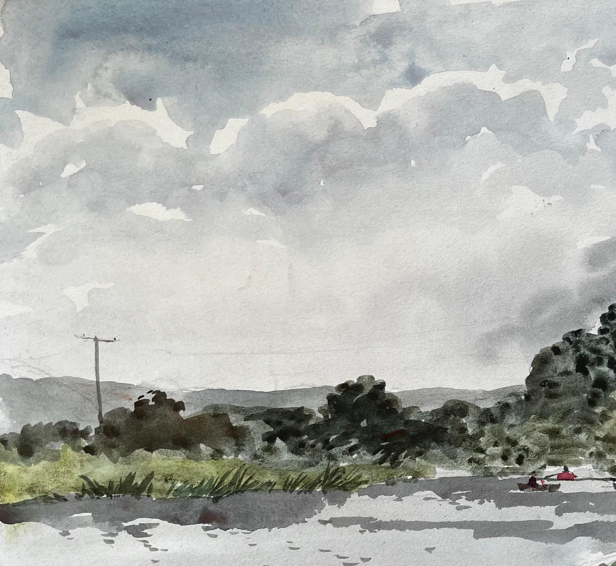 Titel: Bude Canal Cornwall Riverside Boathouse Scene Aquarell Landschaft 1978
Von Tony Herbert (1927-2024)
Medium: Aquarell auf Künstlerpapier, auf Karton
Größe: 11,25 x 14 Zoll
Anmerkung auf der Rückseite: 