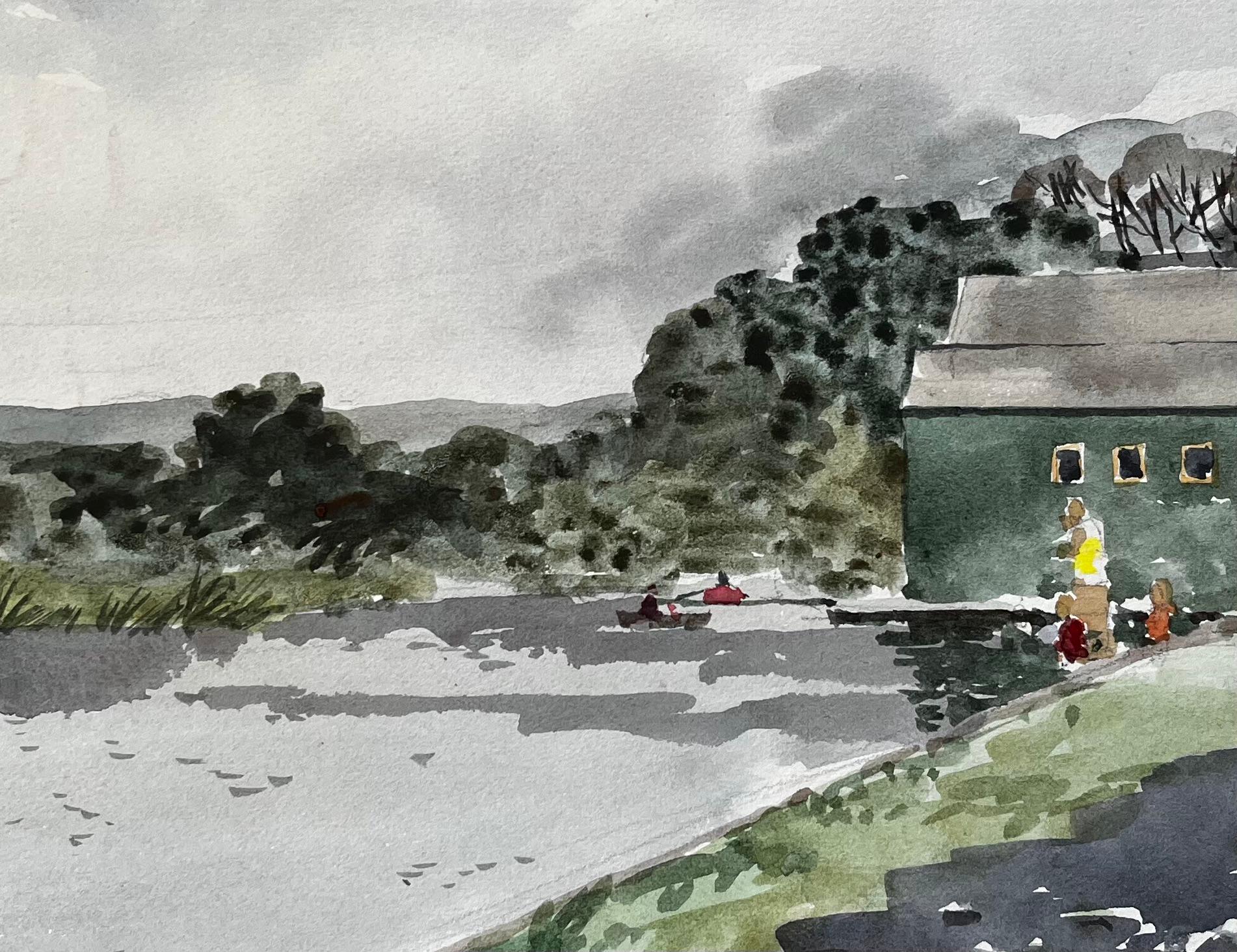 Bude Canal Cornwall Riverside Boathouse Scene Aquarell Landschaft 1978 im Angebot 2