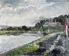Bude Canal Cornwall Riverside Boathouse Scene Watercolour Landscape 1978