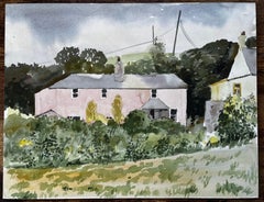 Bude Cornwall Pink House Landscape with Trees and Garden Watercolour 1978