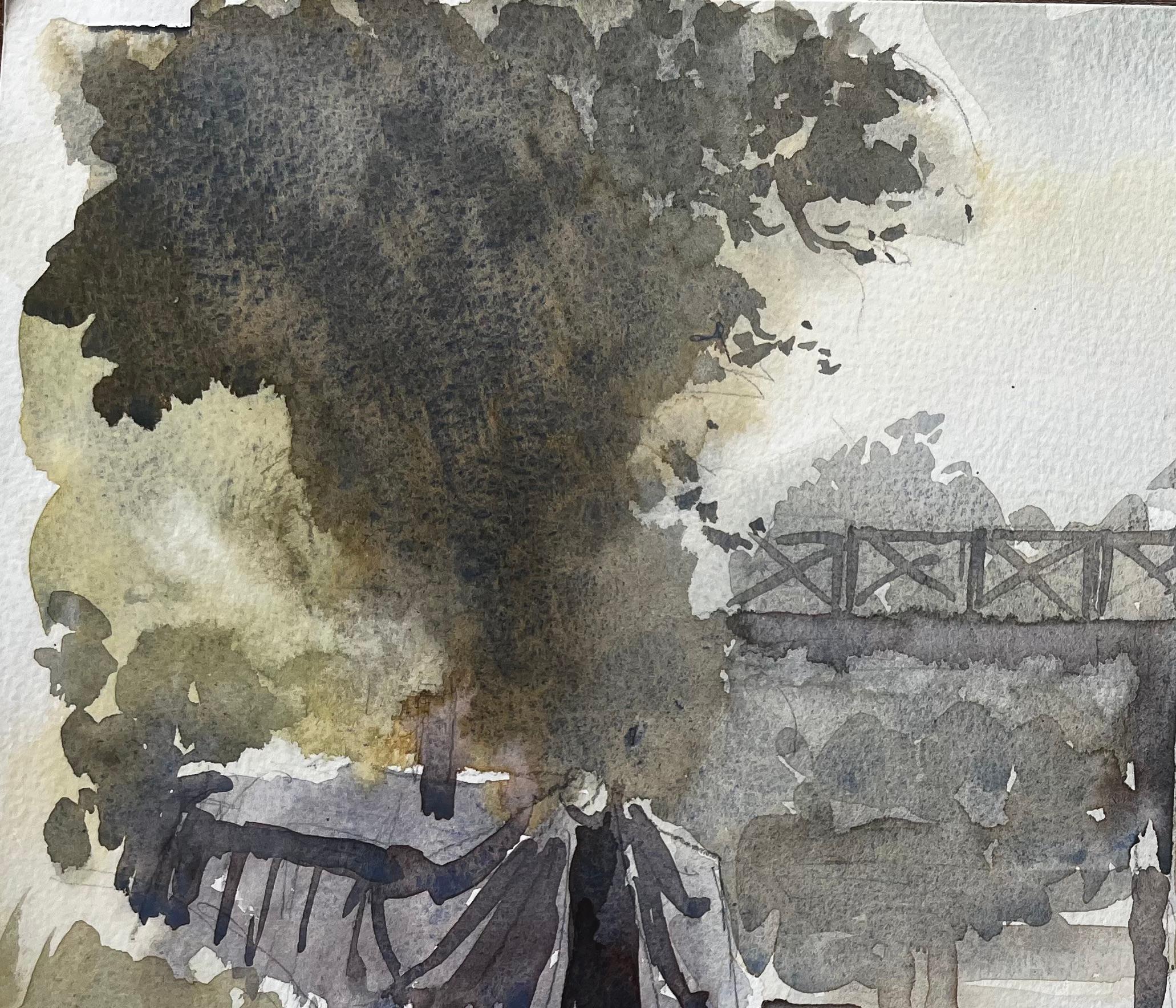 Titel: Caldon-Kanal mit Schmalschiffen, Fußgängerbrücke und Bäumen, Staffordshire, 1997
Von Tony Herbert (1927-2024)
Medium: Aquarell auf Papier, ungerahmt
Größe: 11 Zoll (Höhe) x 15 Zoll (Breite)
Zustand: gut, einige altersbedingte