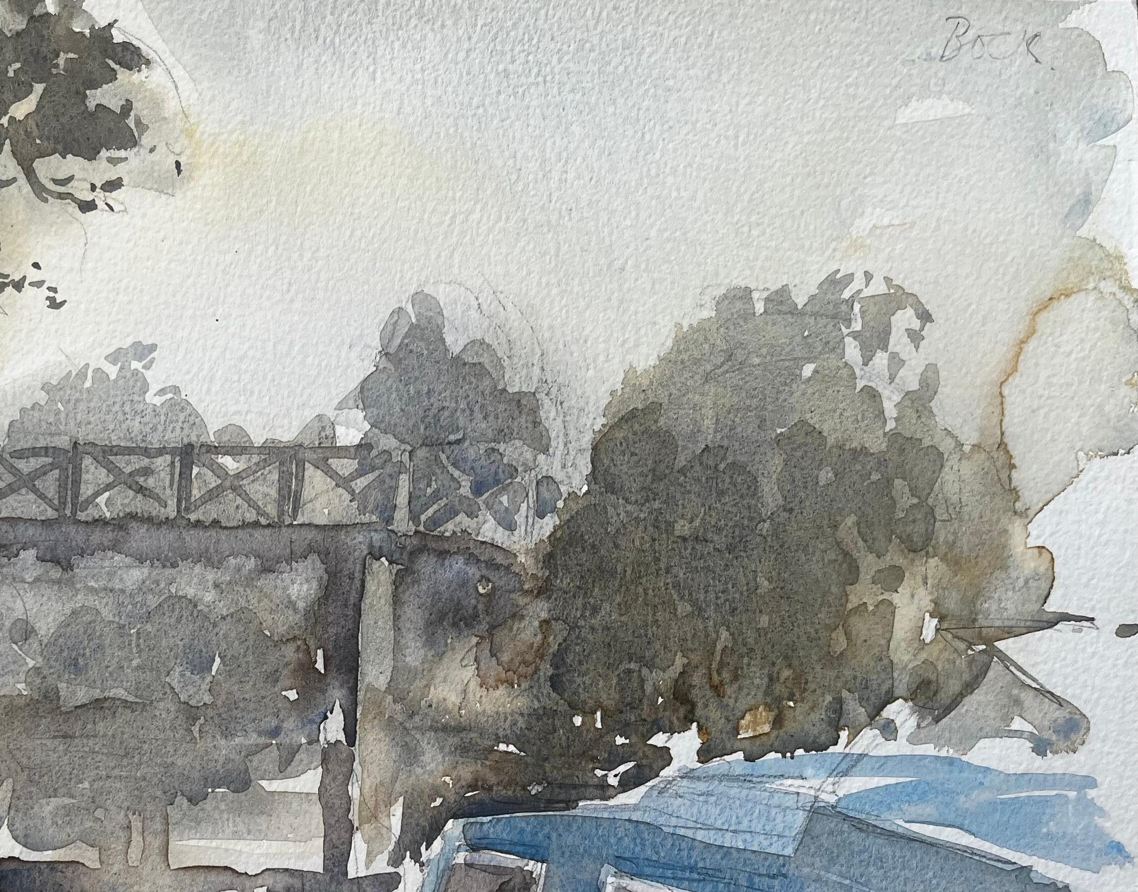 Caldon-Kanal mit Schmalschiffen, Fußgängerbrücke und Bäumen, Staffordshire, 1997 im Angebot 1
