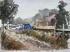 Kanalboote bei der Boveney-Schleuse Windsor im Sommerlicht Aquarell 1995