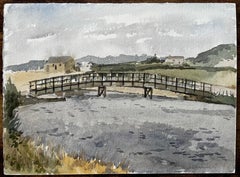 Charmouth Dorset Flussszene mit hölzernem Steg und rollender Hügellandschaft