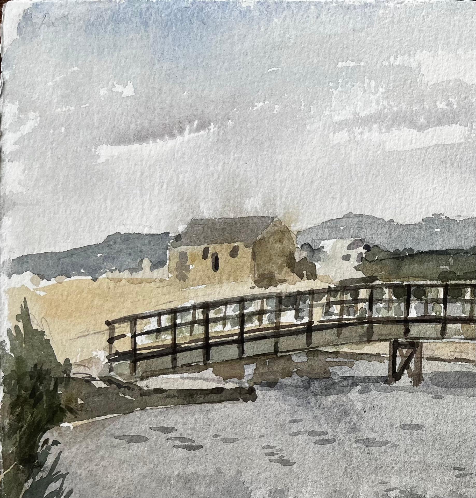 Titel: Charmouth Dorset Flussszene mit hölzernem Steg und sanfter Hügellandschaft
Von Tony Herbert (1927-2024)
Medium: Aquarell auf Papier, ungerahmt
Größe: 10,75 Zoll (Höhe) x 15 Zoll (Breite)
Zustand: gut, einige altersbedingte