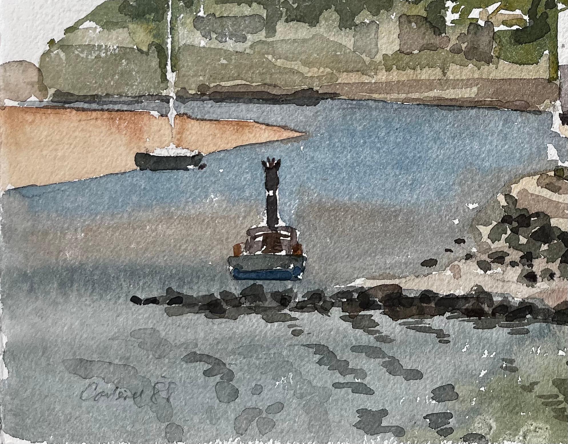 Title: Coastal Harbour View With Sailboats And Stone Buildings Cornwall 1988
By Tony Herbert (1927-2024)
Medium: Watercolor on paper, unframed
Size: 11 inches (height) x 15 inches (width)
Condition: good, will some signs on wear consistent with