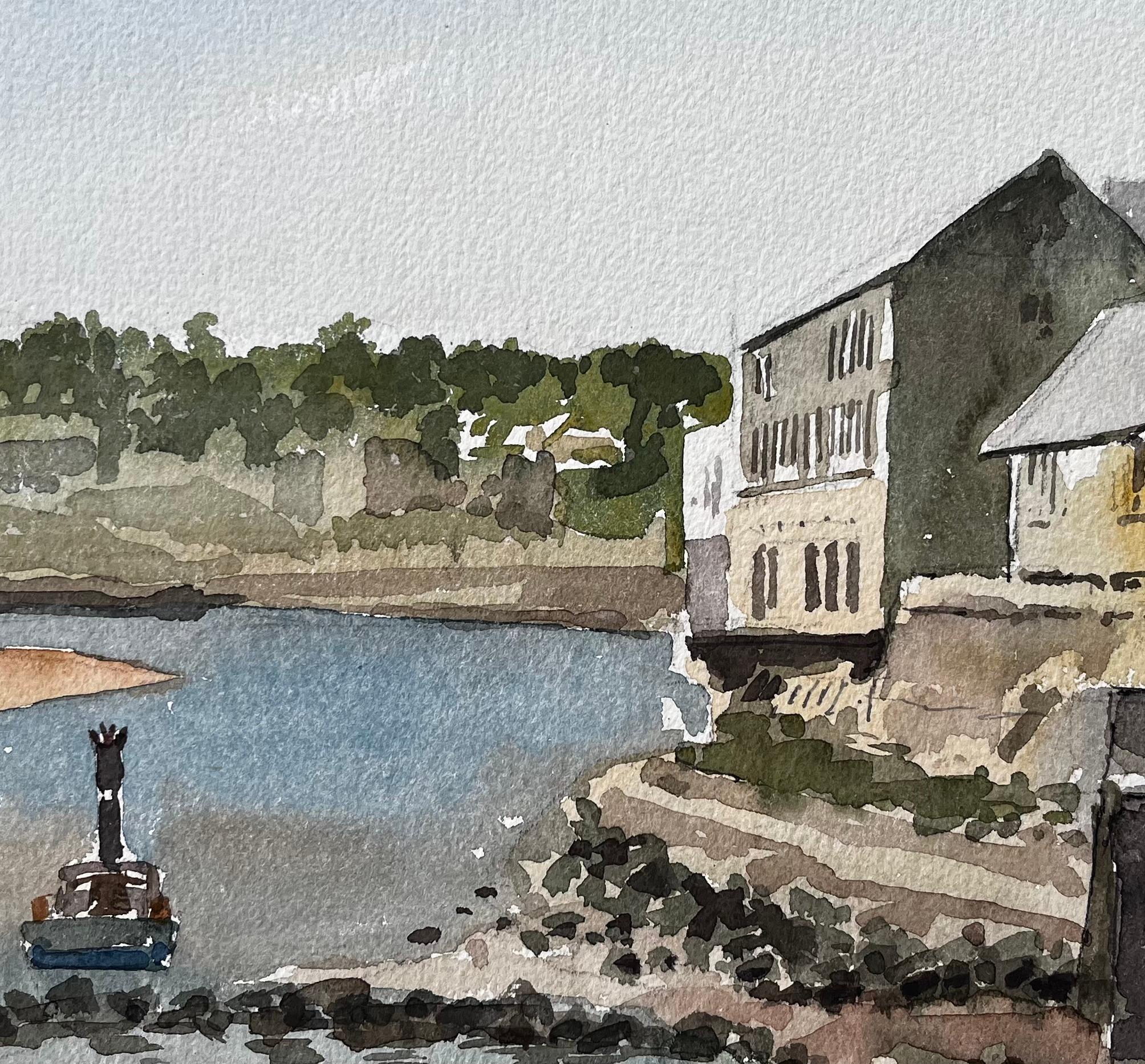 Coastal Harbour View With Sailboats And Stone Buildings Cornwall 1988 For Sale 2