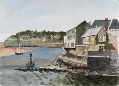 Coastal Harbour View With Sailboats And Stone Buildings Cornwall 1988