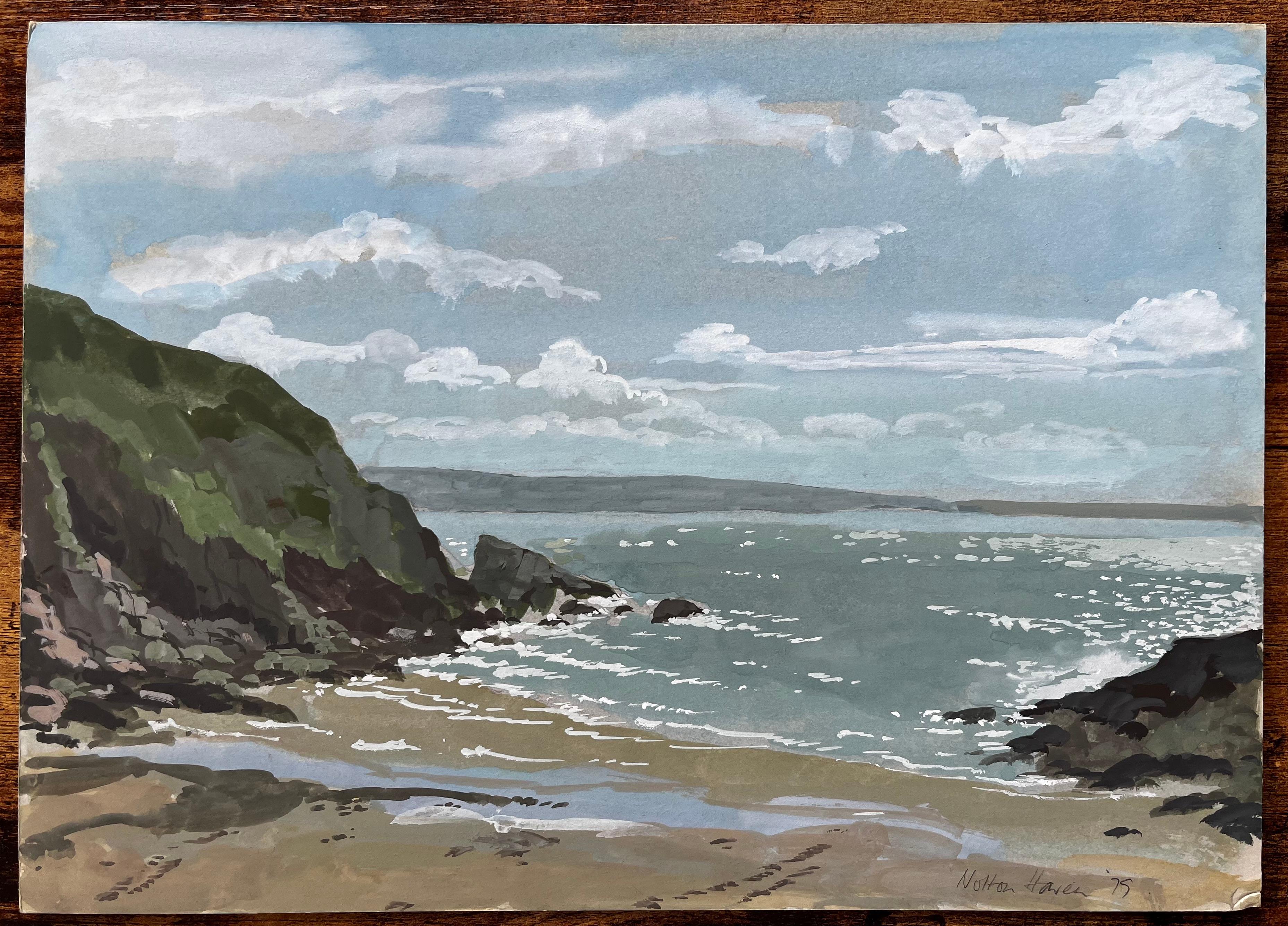 Küstenansicht mit Klippen und Wellen Nolton Haven Pembrokeshire Wales 1979 – Art von Anthony Herbert