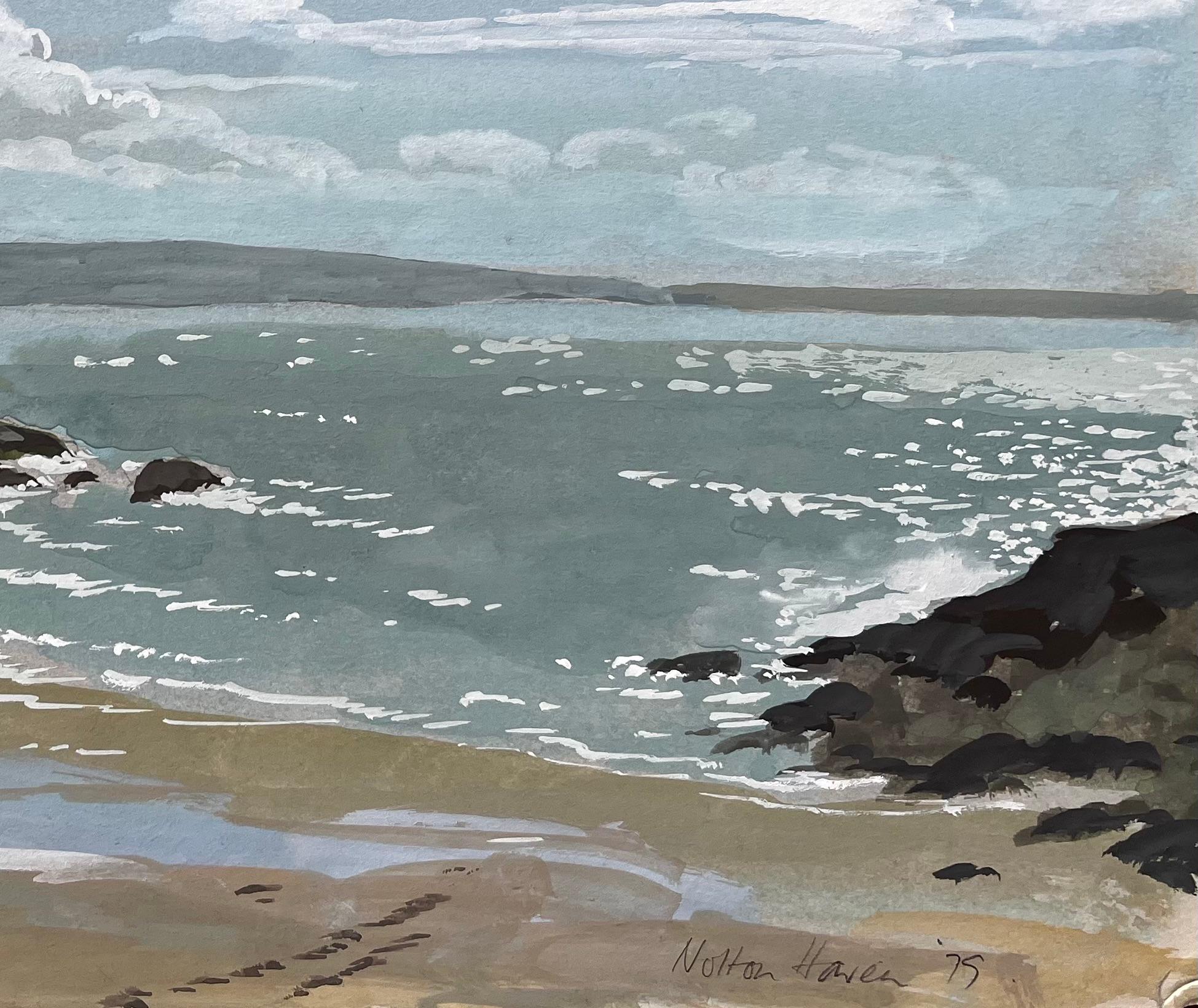 Küstenansicht mit Klippen und Wellen Nolton Haven Pembrokeshire Wales 1979 (Impressionismus), Art, von Anthony Herbert