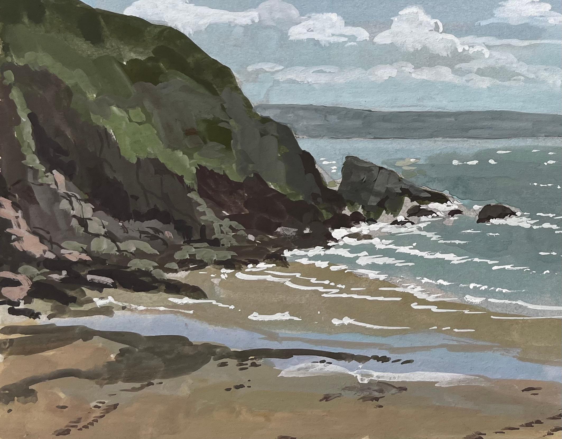 Titel: Küstenansicht mit Klippen und Wellen Nolton Haven Pembrokeshire Wales 1979
Von Tony Herbert (1927-2024)
Medium: Aquarell auf Karton, ungerahmt
Größe: 10 Zoll (Höhe) x 14 Zoll (Breite)
Zustand: gut, mit einigen altersbedingten