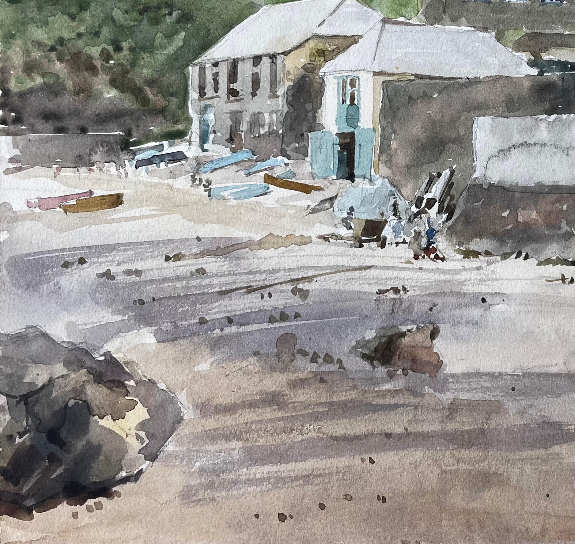 Titre : Village côtier avec bateaux et scène portuaire à flanc de colline Aquarelle
Par Tony Herbert (1927-2024)
Moyen d'expression : Aquarelle sur carton
Taille : 14.5 x 16 pouces 
Condit : bon
Provenance : D'une grande collection privée d'œuvres