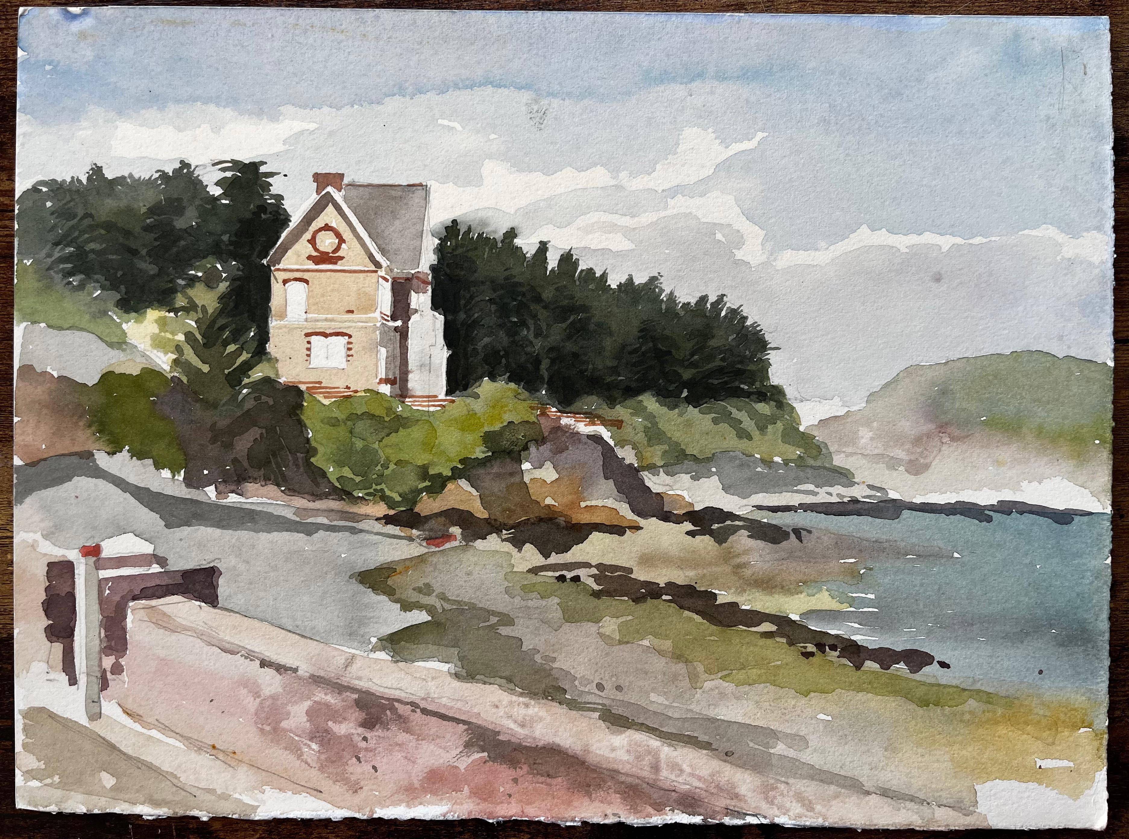 Erquy Brittany Seaside Villa on Clifftop with Rocky Shoreline and Coastal Path - Art by Anthony Herbert