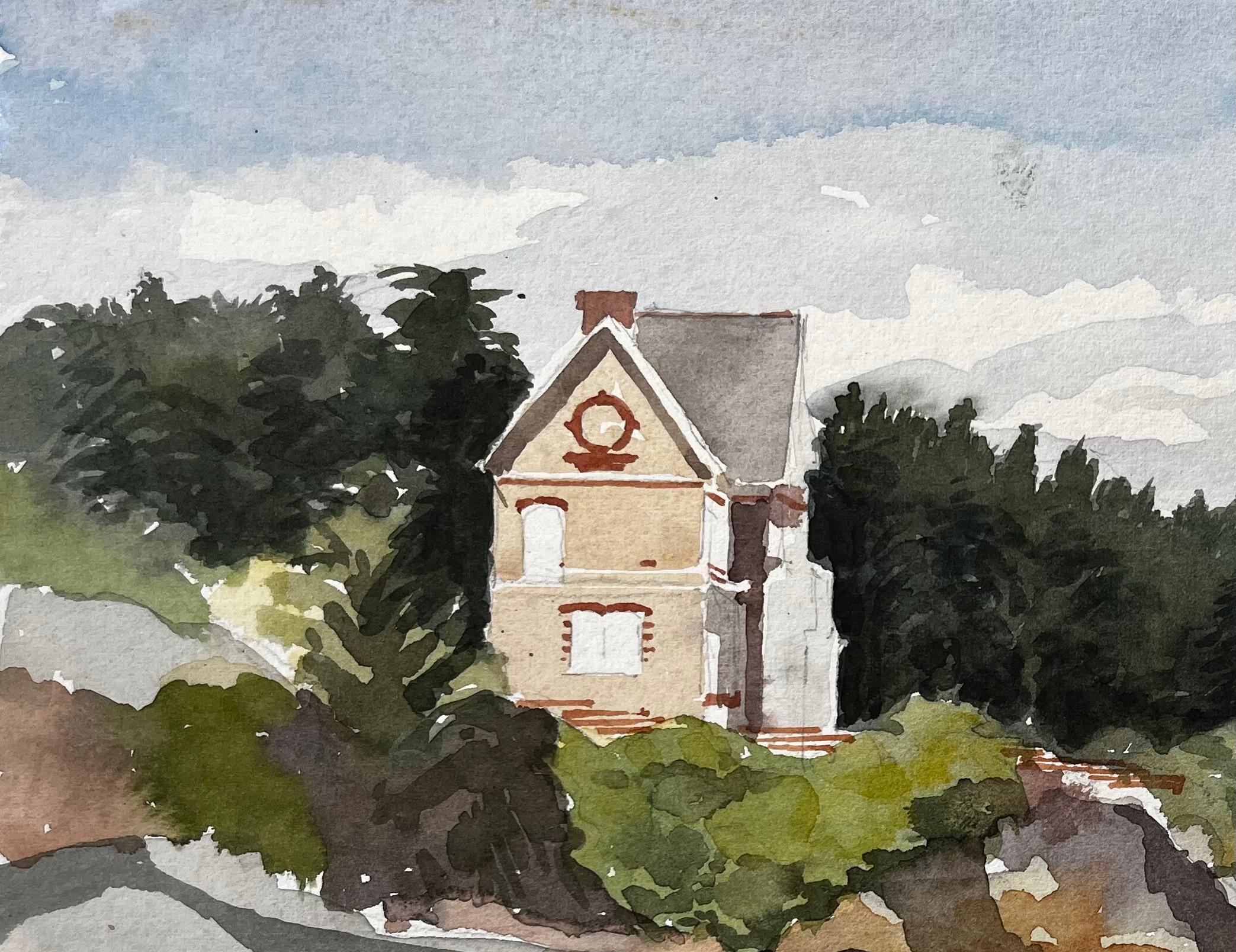 Erquy Brittany Seaside Villa on Clifftop with Rocky Shoreline and Coastal Path - Impressionist Art by Anthony Herbert