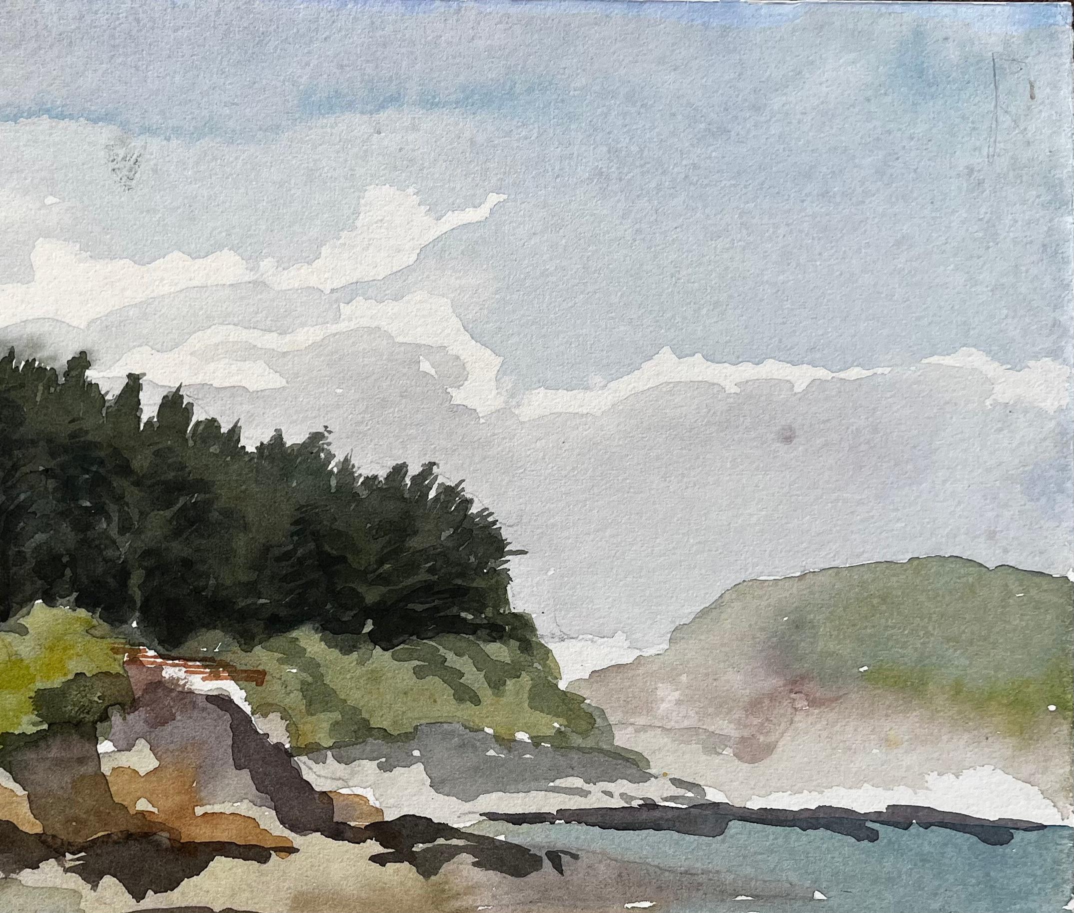 Erquy Brittany Seaside Villa on Clifftop with Rocky Shoreline and Coastal Path - Gray Landscape Art by Anthony Herbert
