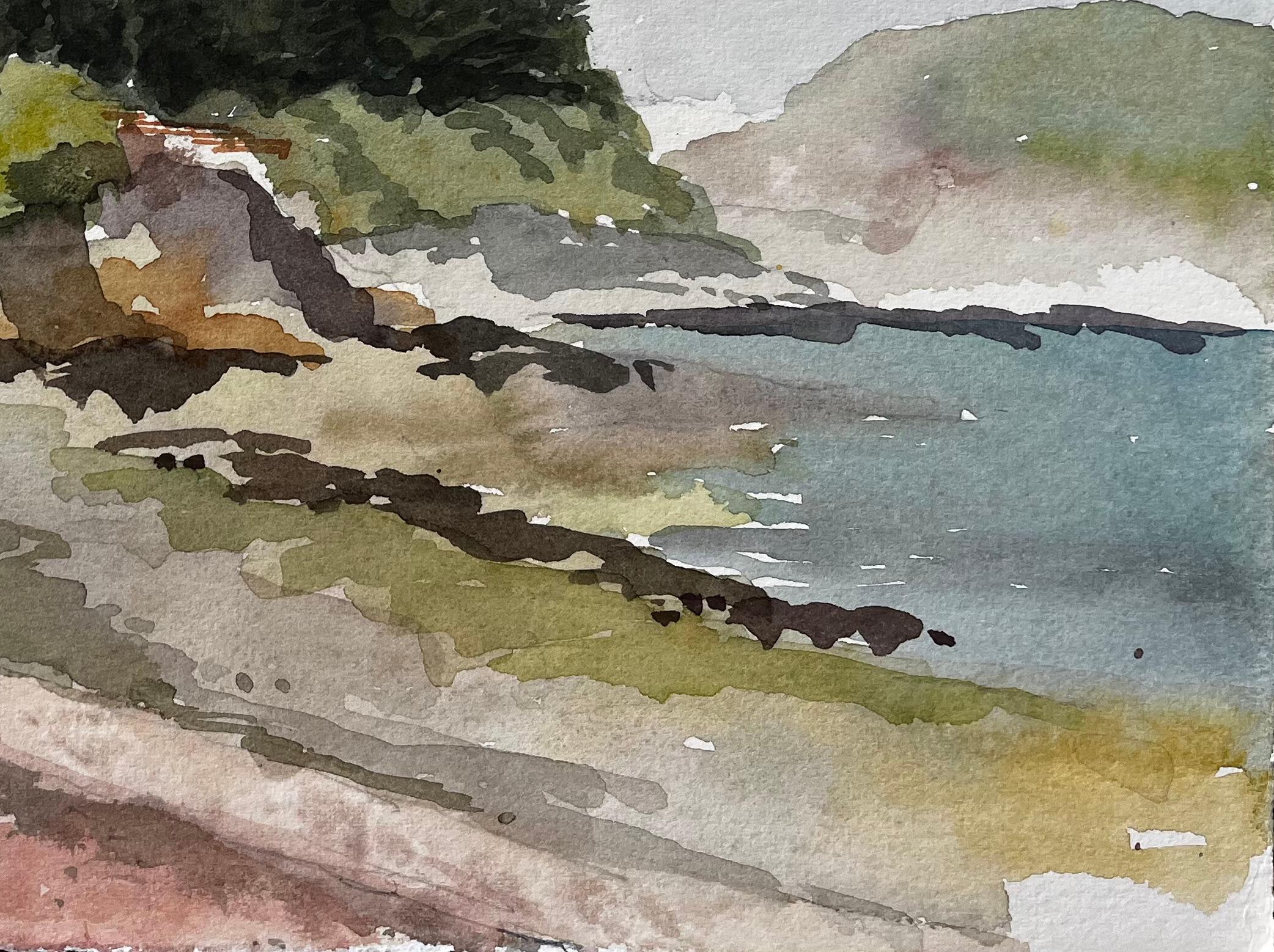 Title: Erquy Brittany Seaside Villa on Clifftop with Rocky Shoreline and Coastal Path
By Tony Herbert (1927-2024)
Medium: Watercolor on paper, unframed
Size: 11.25 inches (height) x 15 inches (width)
Condition: good, will some signs on wear