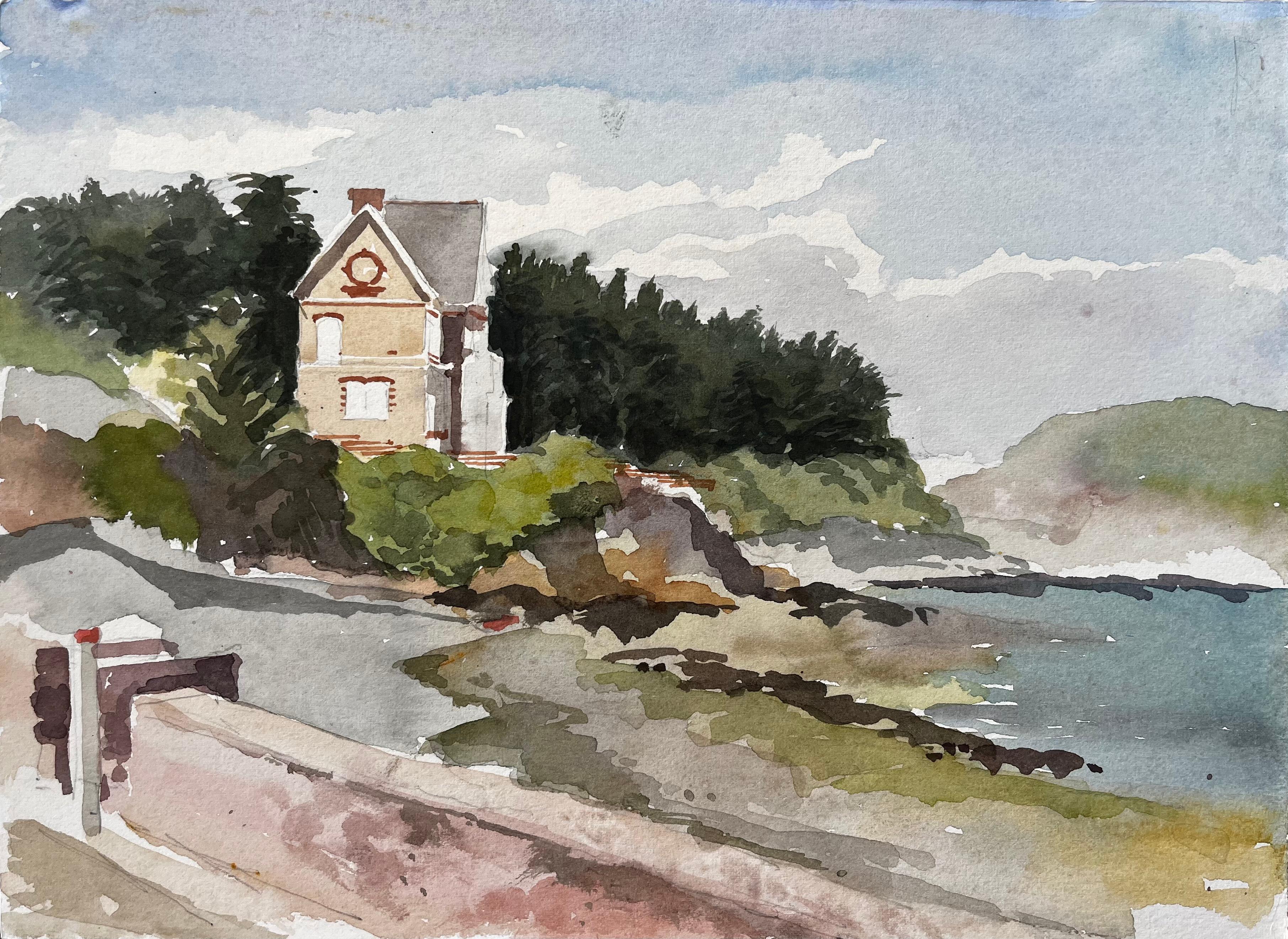 Anthony Herbert Landscape Art - Erquy Brittany Seaside Villa on Clifftop with Rocky Shoreline and Coastal Path