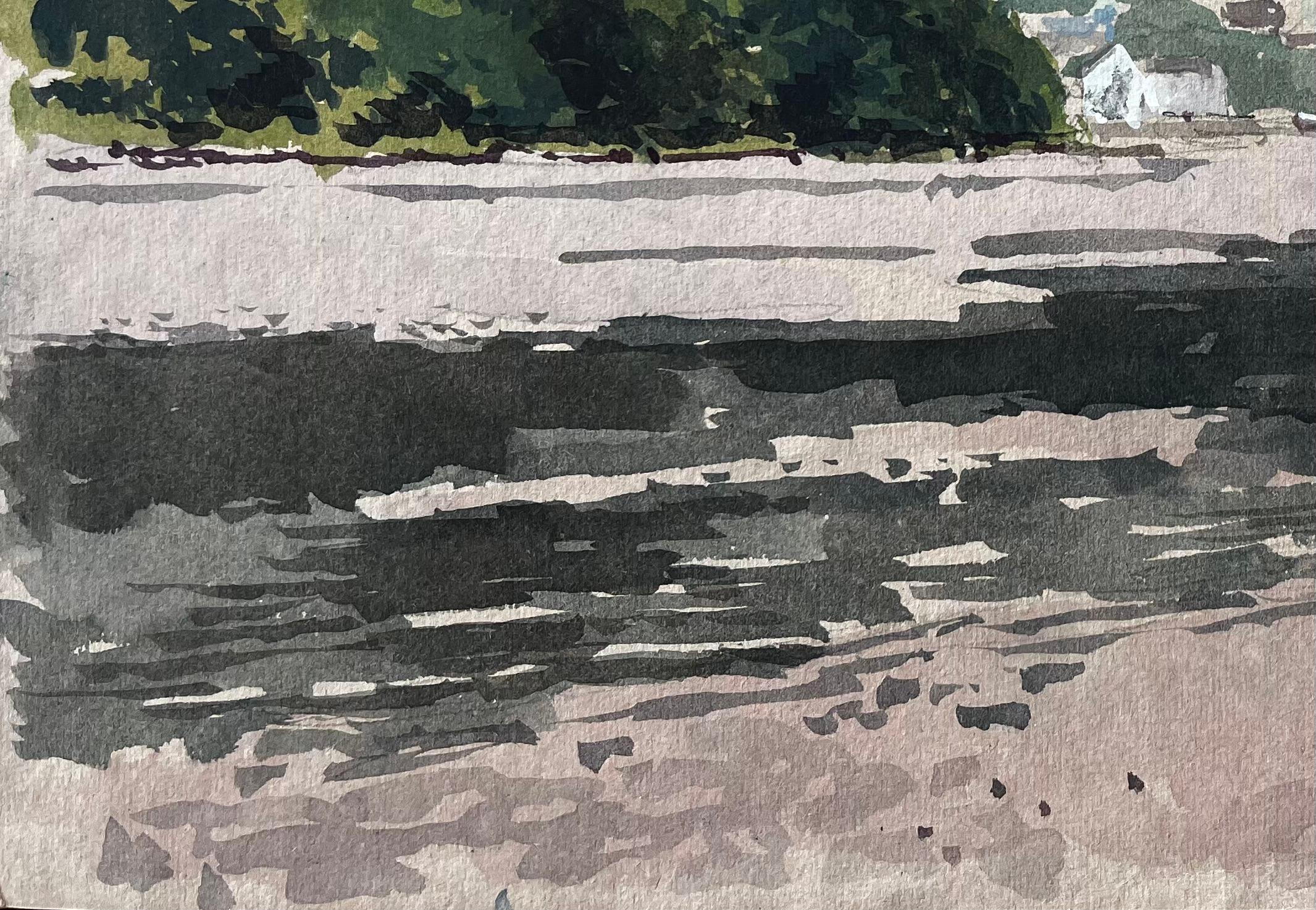Title: Estuary View with Boats and Hills Distant View of Cardigan from St Dogmaels
By Tony Herbert (1927-2024)
Medium: Watercolor on paper, unframed
Size: 10.25 inches (height) x 15.25 inches (width)
Condition: good, with some signs on wear