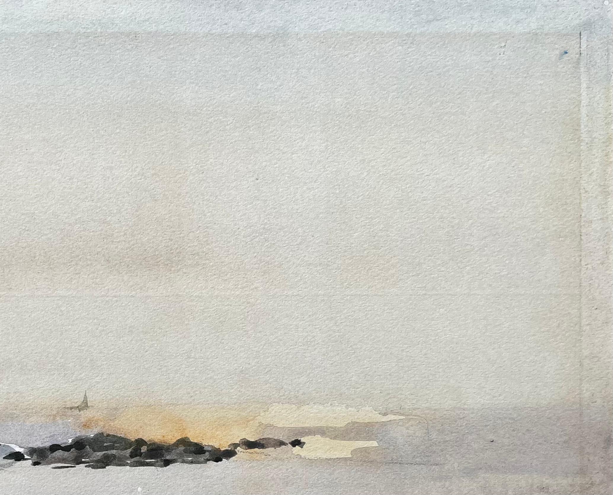 Abendliche Küstenansicht bei Nefyn Nordwales 1976 Aquarell Meereslandschaft im Angebot 1