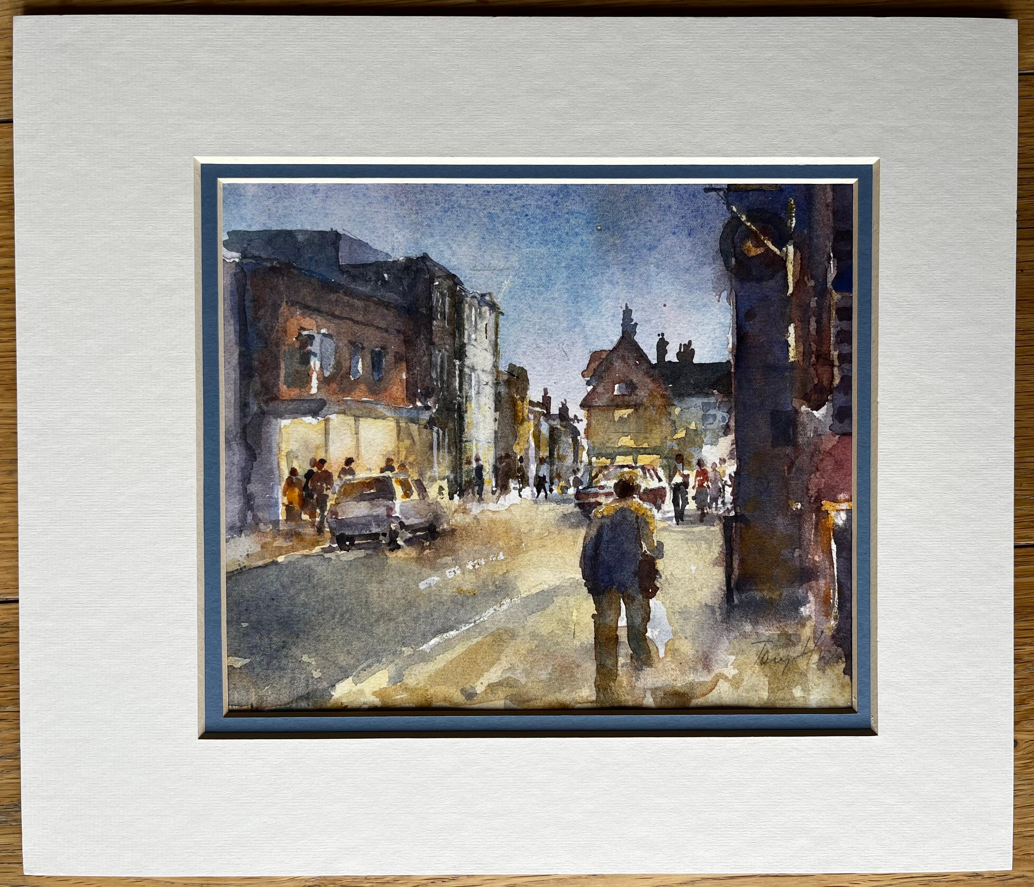 Evening Scene on Southwold High Street Original British Townscape Watercolour - Art by Anthony Herbert