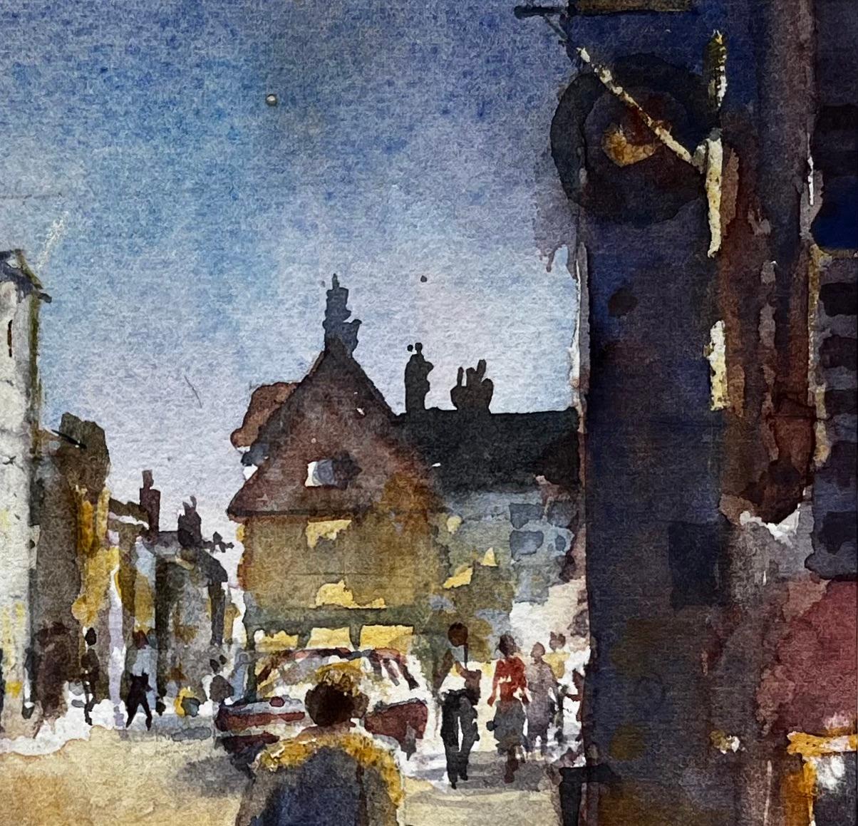 Evening Scene on Southwold High Street Original British Townscape Watercolour - Impressionist Art by Anthony Herbert