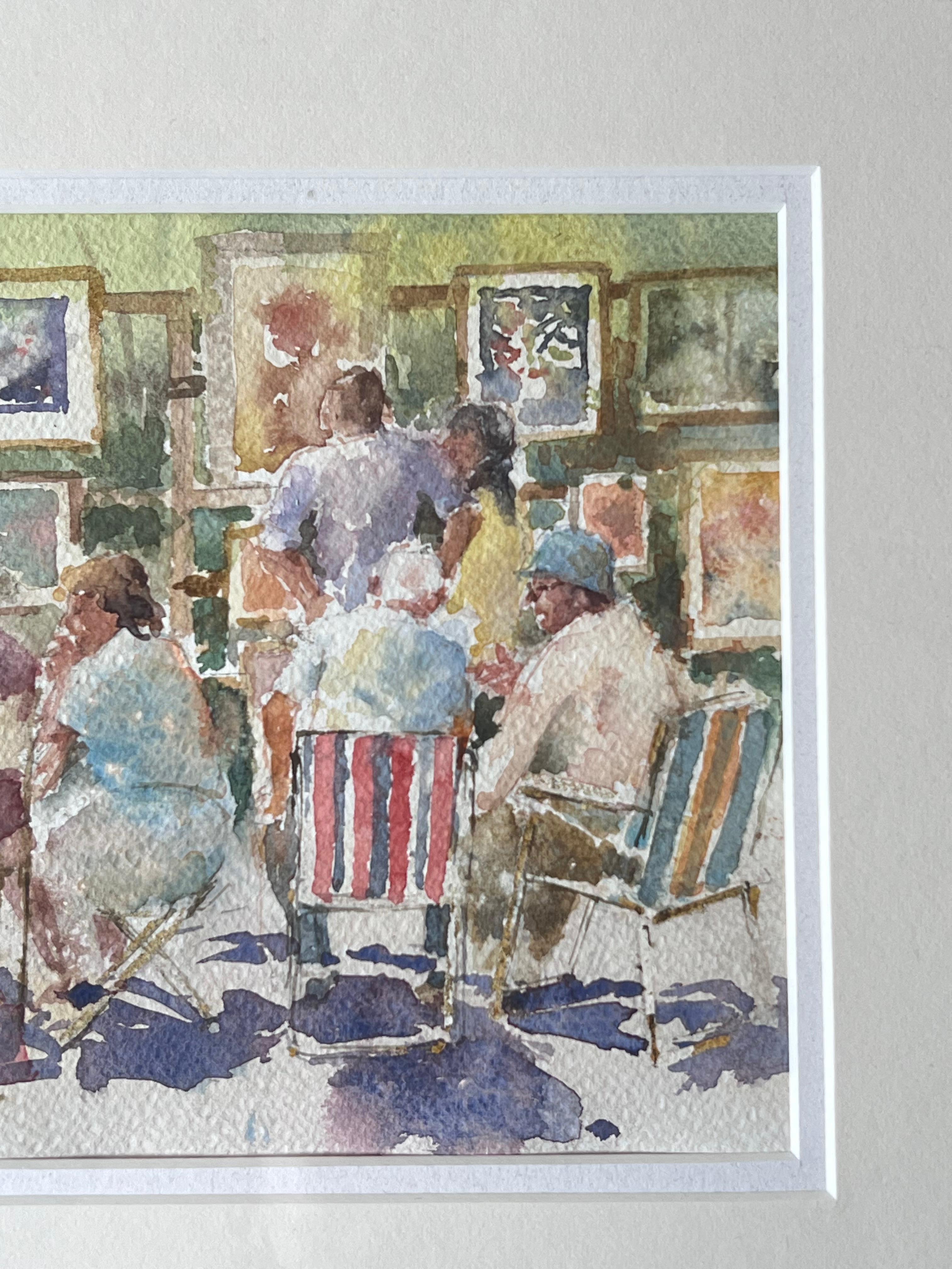 Figures Admiring and Discussing the Summer Outdoor Art Fair British Watercolour - Gray Figurative Art by Anthony Herbert