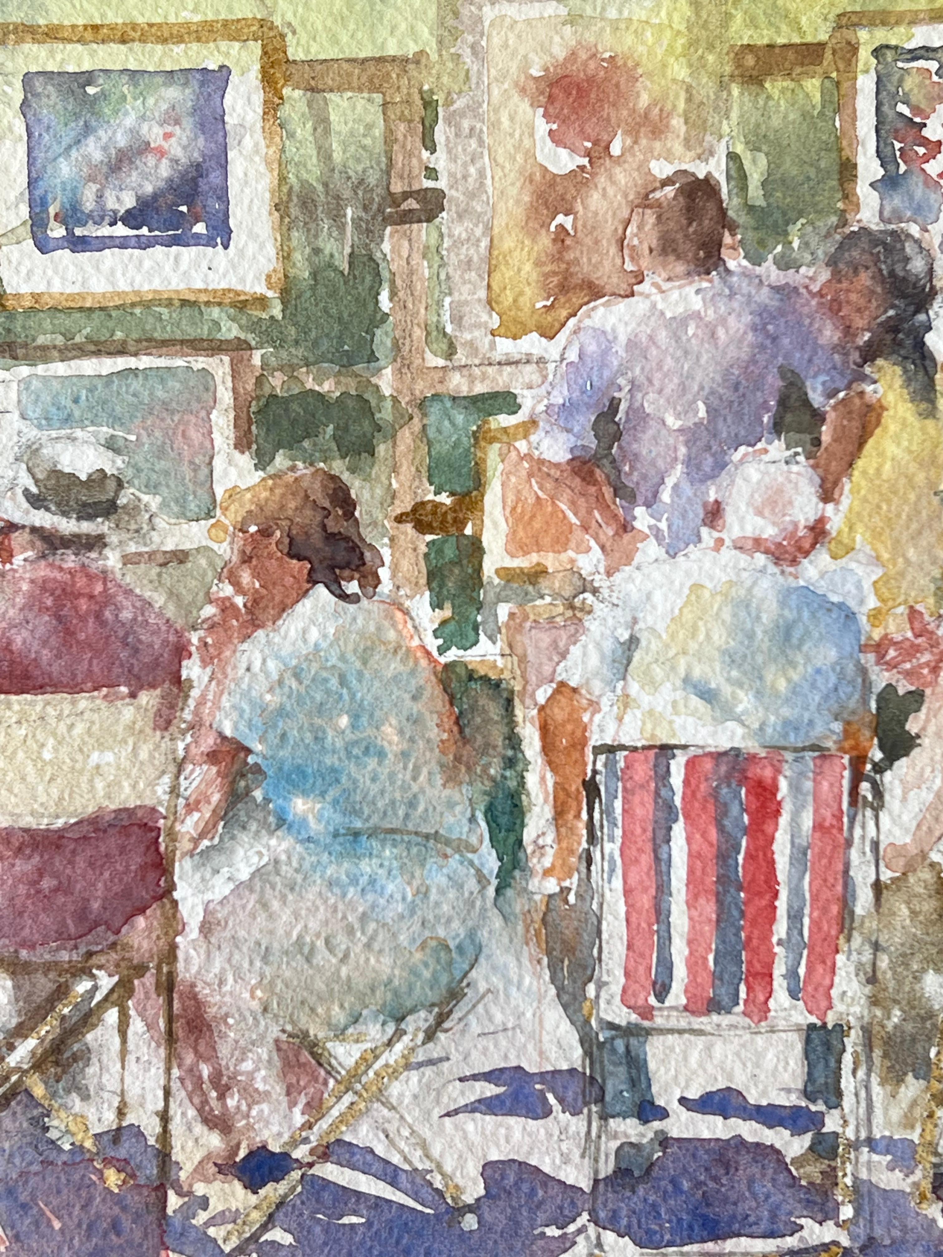Figures Admiring and Discussing the Summer Outdoor Art Fair British Watercolour For Sale 1