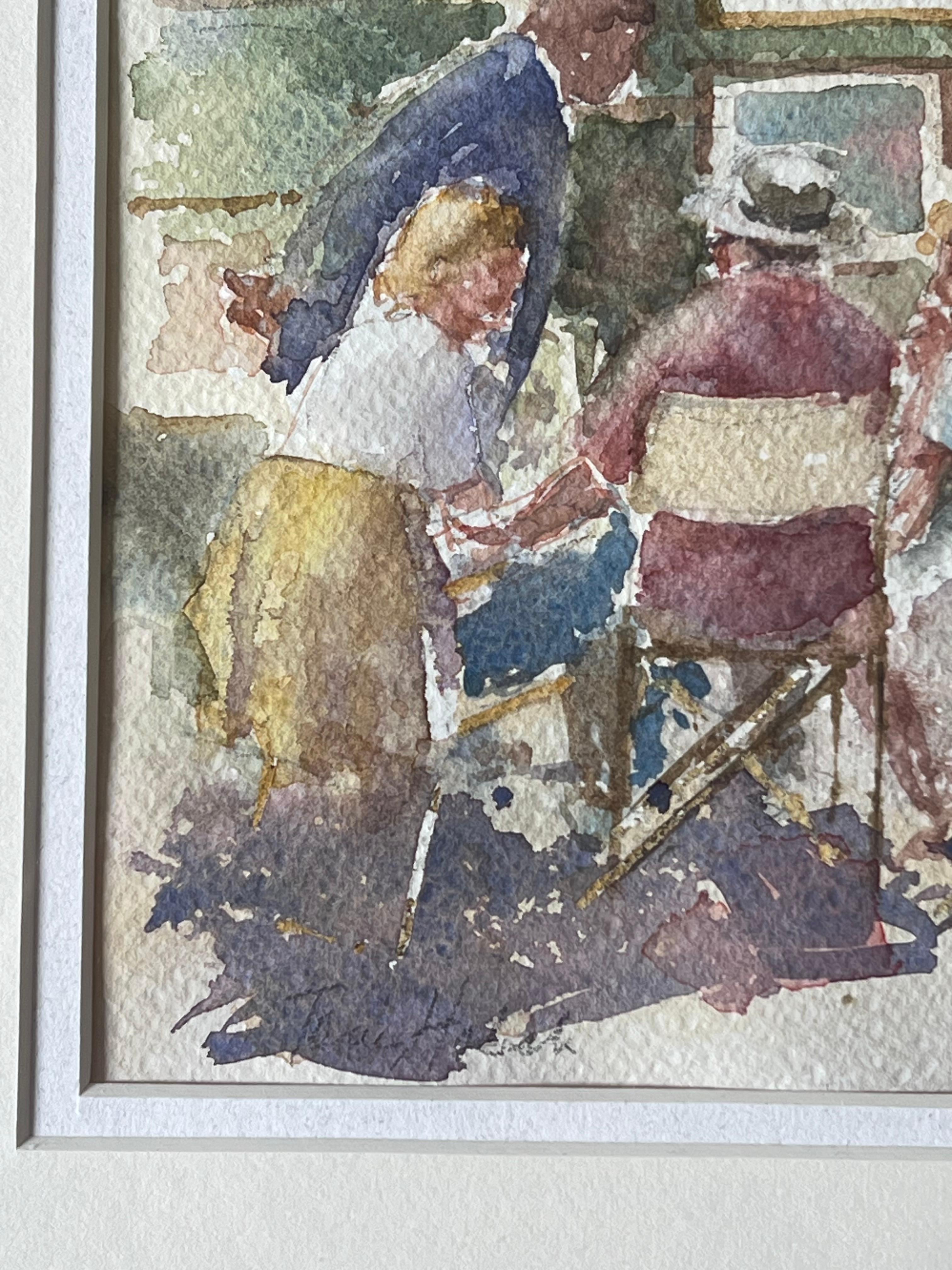 Figures Admiring and Discussing the Summer Outdoor Art Fair British Watercolour For Sale 2