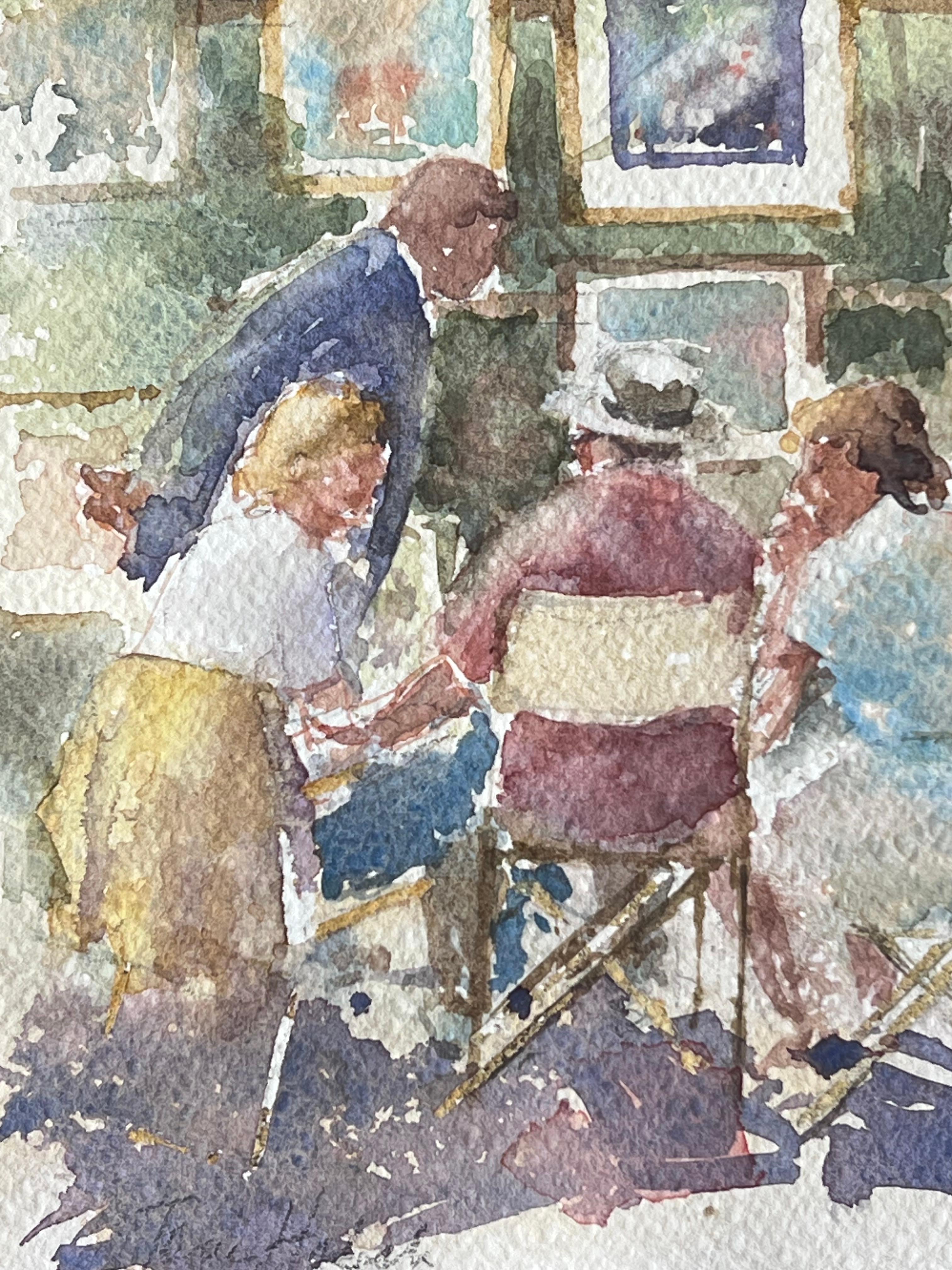 Figures Admiring and Discussing the Summer Outdoor Art Fair British Watercolour For Sale 3