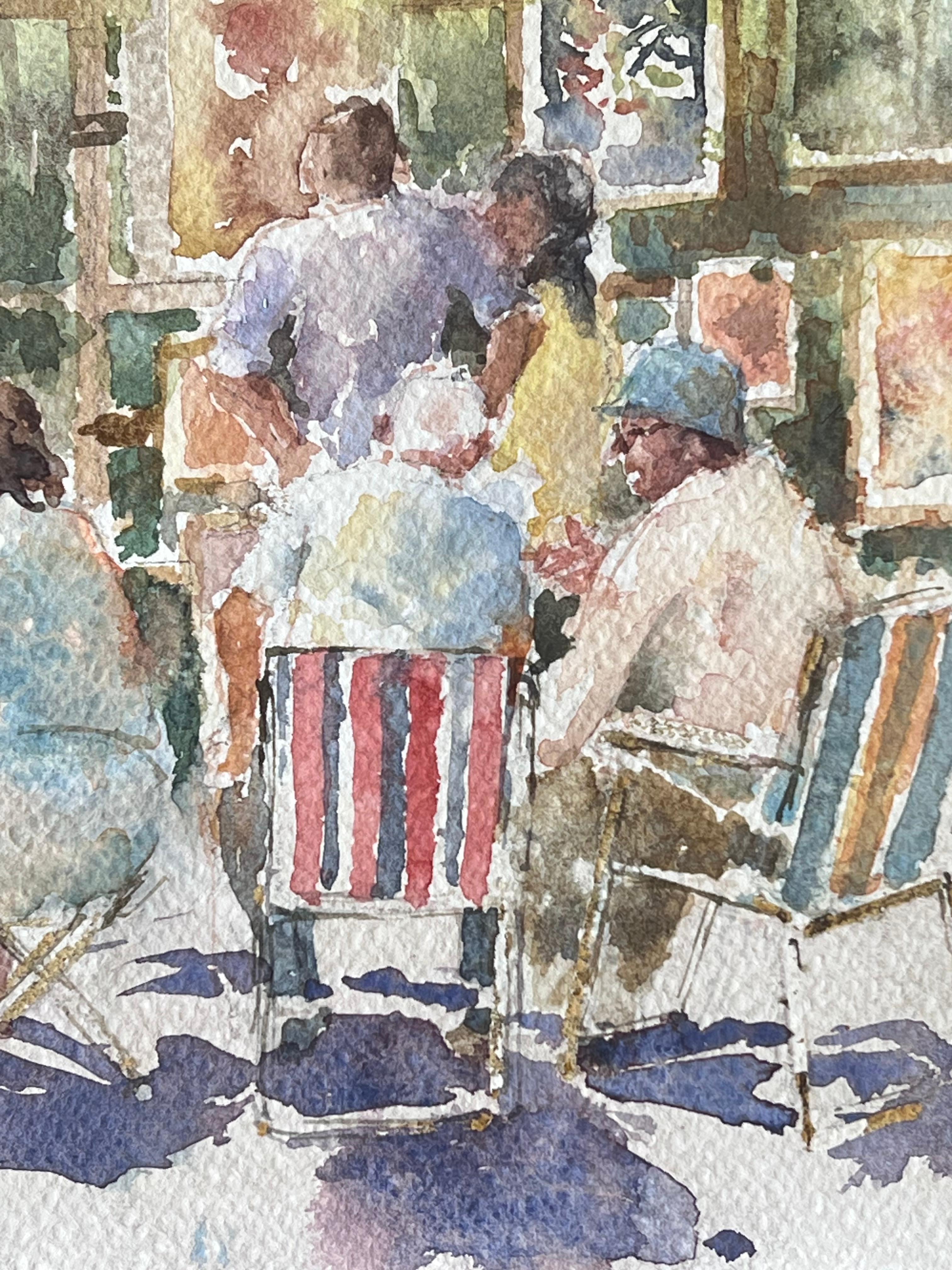 Figures Admiring and Discussing the Summer Outdoor Art Fair British Watercolour For Sale 4