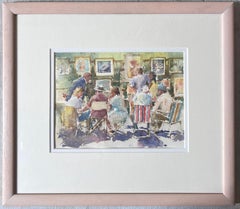 Figures Admiring and Discussing the Summer Outdoor Art Fair British Watercolour