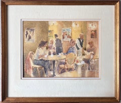Figures attendues dans un café anglais "Warm Lit" Peinture à l'aquarelle