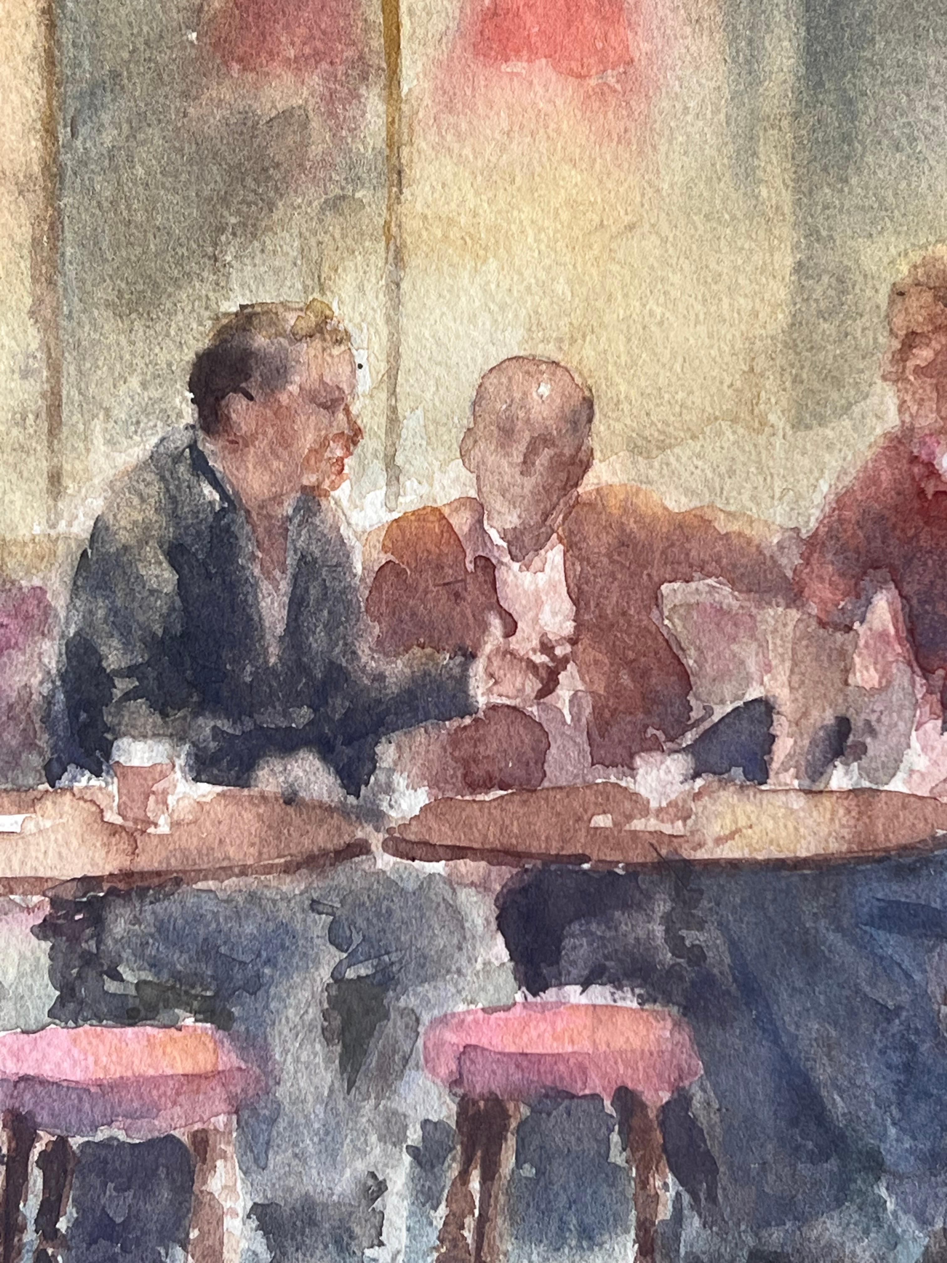 Warm Lit Pub Interior 
Signed By Tony Herbert (1927-2024)
Medium: Watercolor on artists paper on board, framed - glass covered 
Framed: 16 x 18.5 inches
Watercolour: 10 x 12 inches
Condition: Good and sound condition 
Provenance: From a large