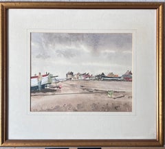 Figures with a Beached Fishing Boat on Aldeburgh Beach Watercolour